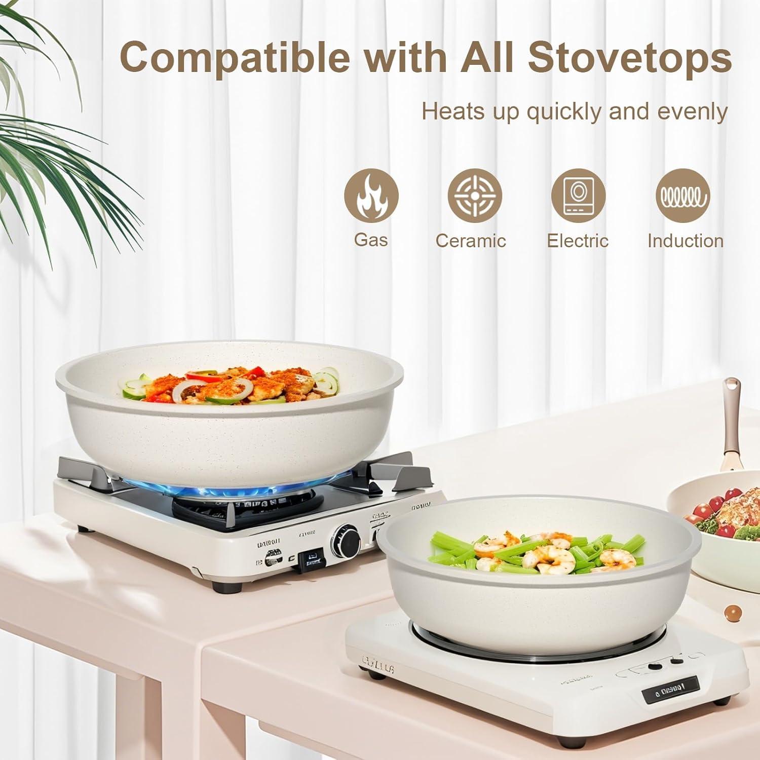 YASHE 13-Pieces Pots and Pans Set Non Stick, Ceramic Kitchen Cookware Set, Detachable Dandle Pots and Pans with Pan Protectors