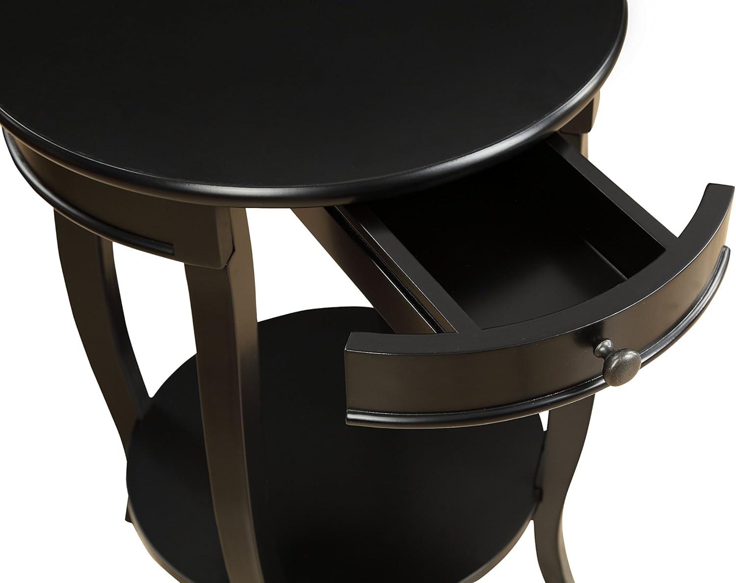 Round Solid Wood Black End Table with Storage - 18"x24"