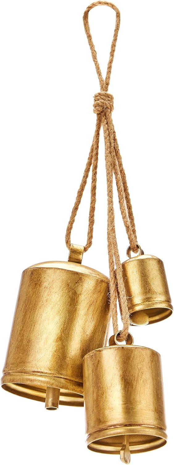 Gold Rustic Hanging Jingle Bells Christmas Tree Decor Set