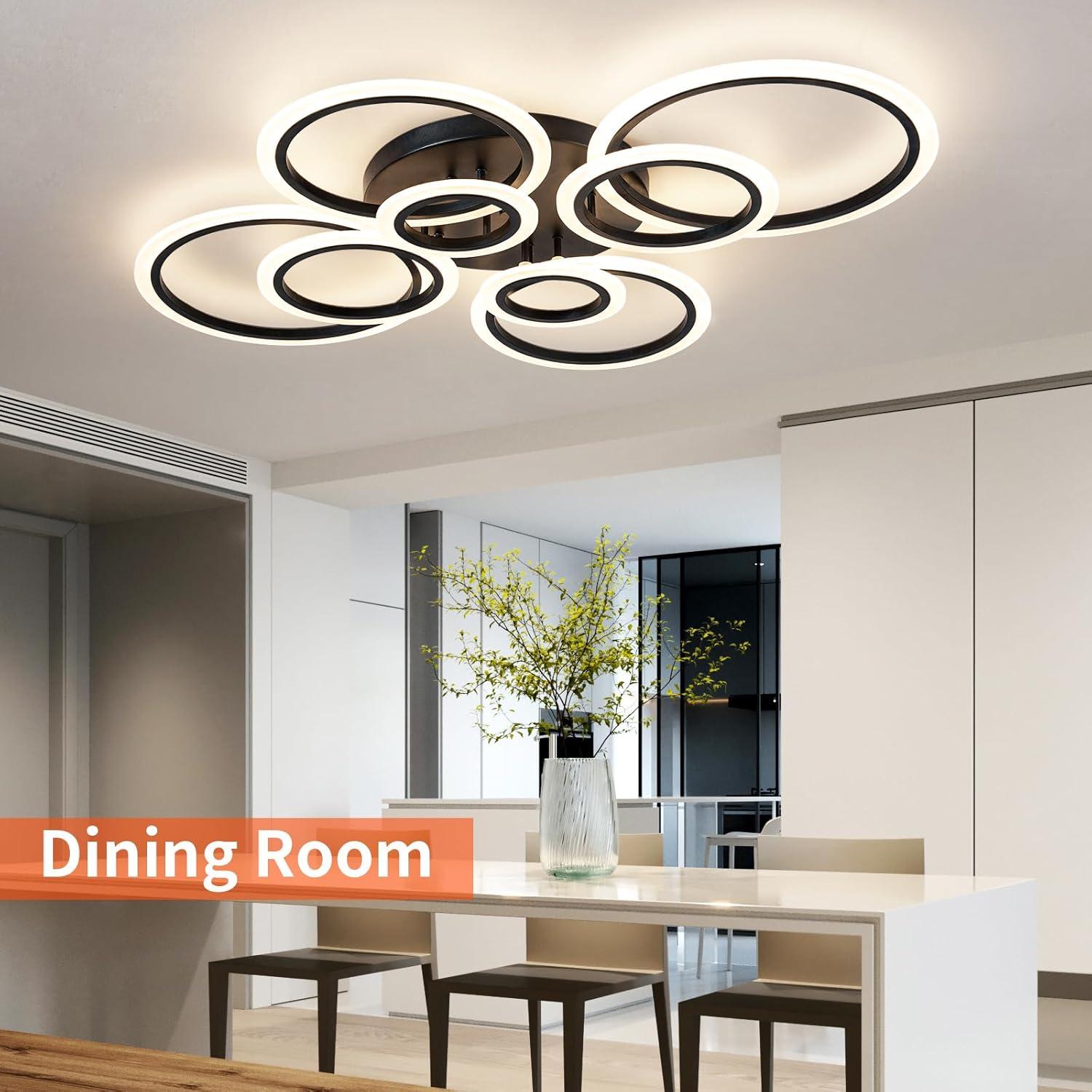 Modern Ceiling Light, 41.3'' Dimmable LED Black Flush Mount Ceiling Lights with Remote Acrylic Round Ceiling Lamp Fixture for Low Ceiling Bedroom Living Room Dining Room, 108W