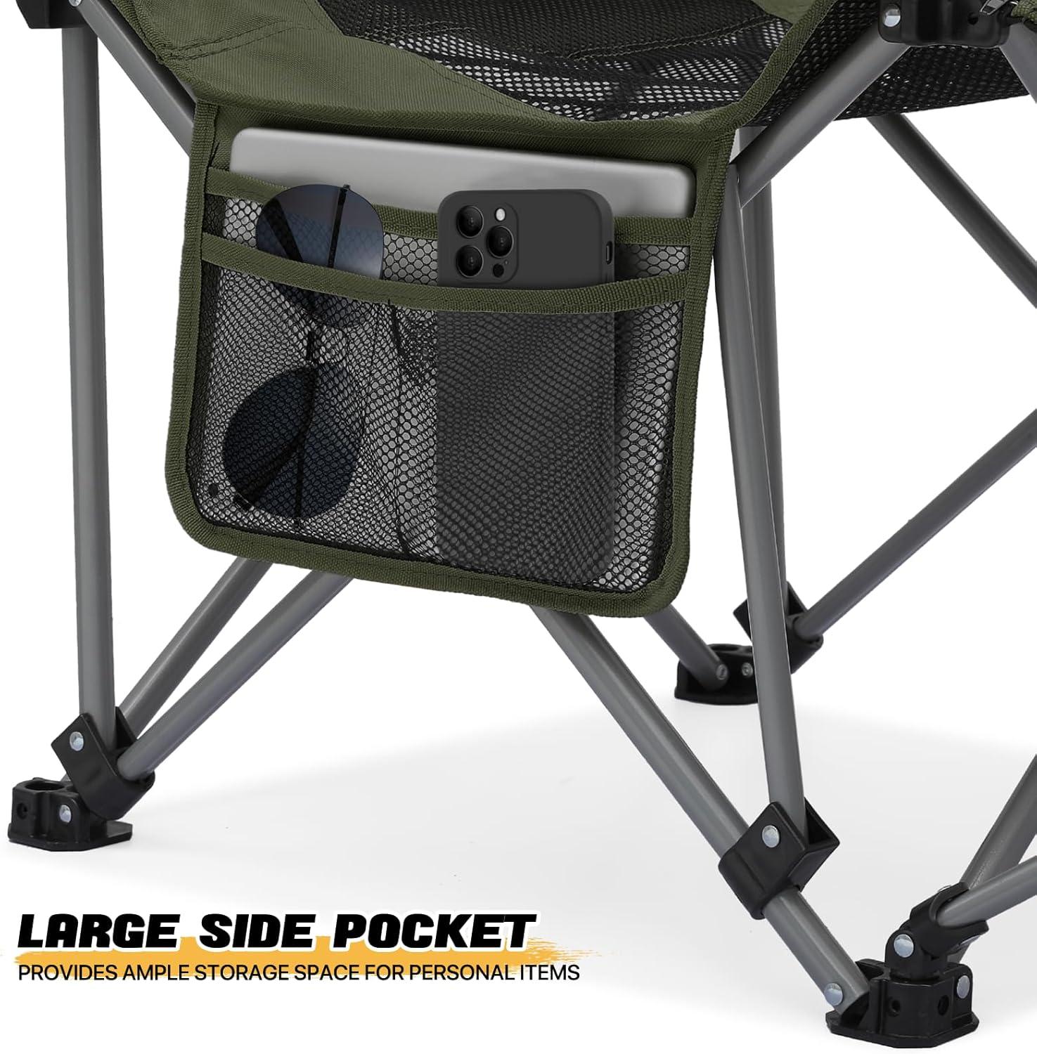 MoNiBloom Folding Camp Chair Beach Chair, Portable Camping and Lounge Travel Outdoor Seat with Cup Holder & Carry Bag, Dark Green