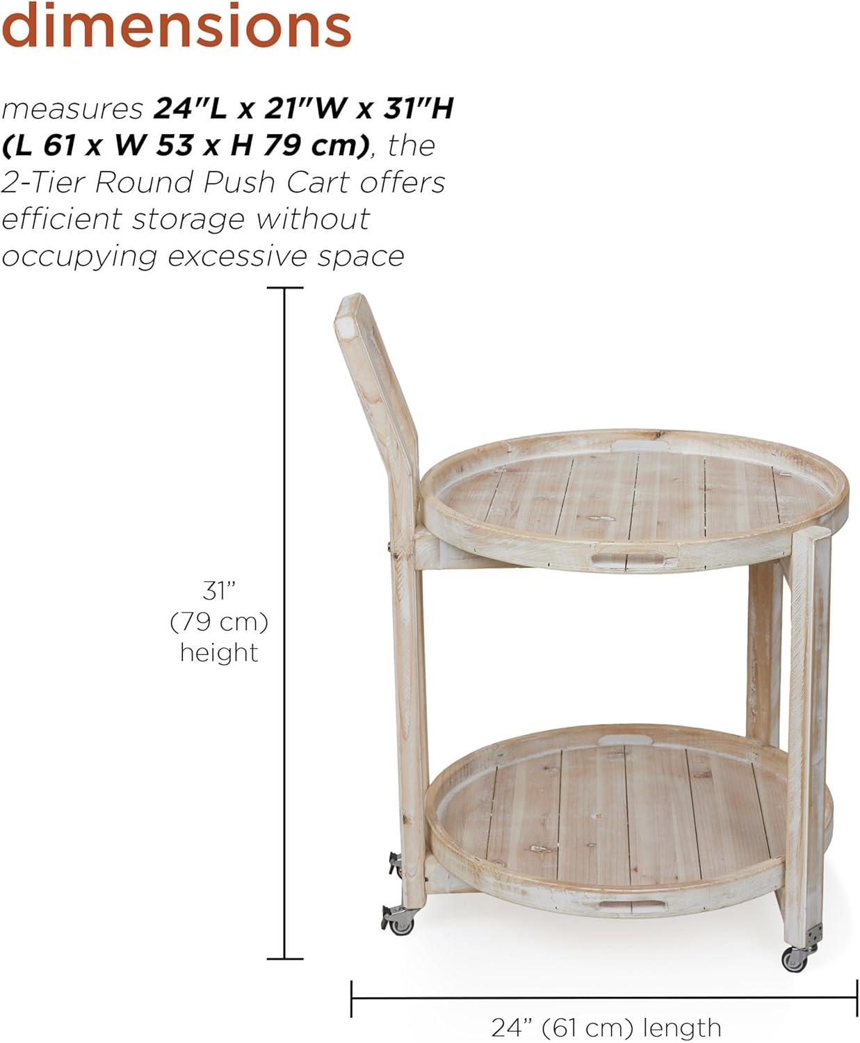 Alpine Corporation MBB172 Wood 2-Tier Rolling Storage Cart for Books, Plants, Decor, Rustic Storage Push Cart with 2 Shelves