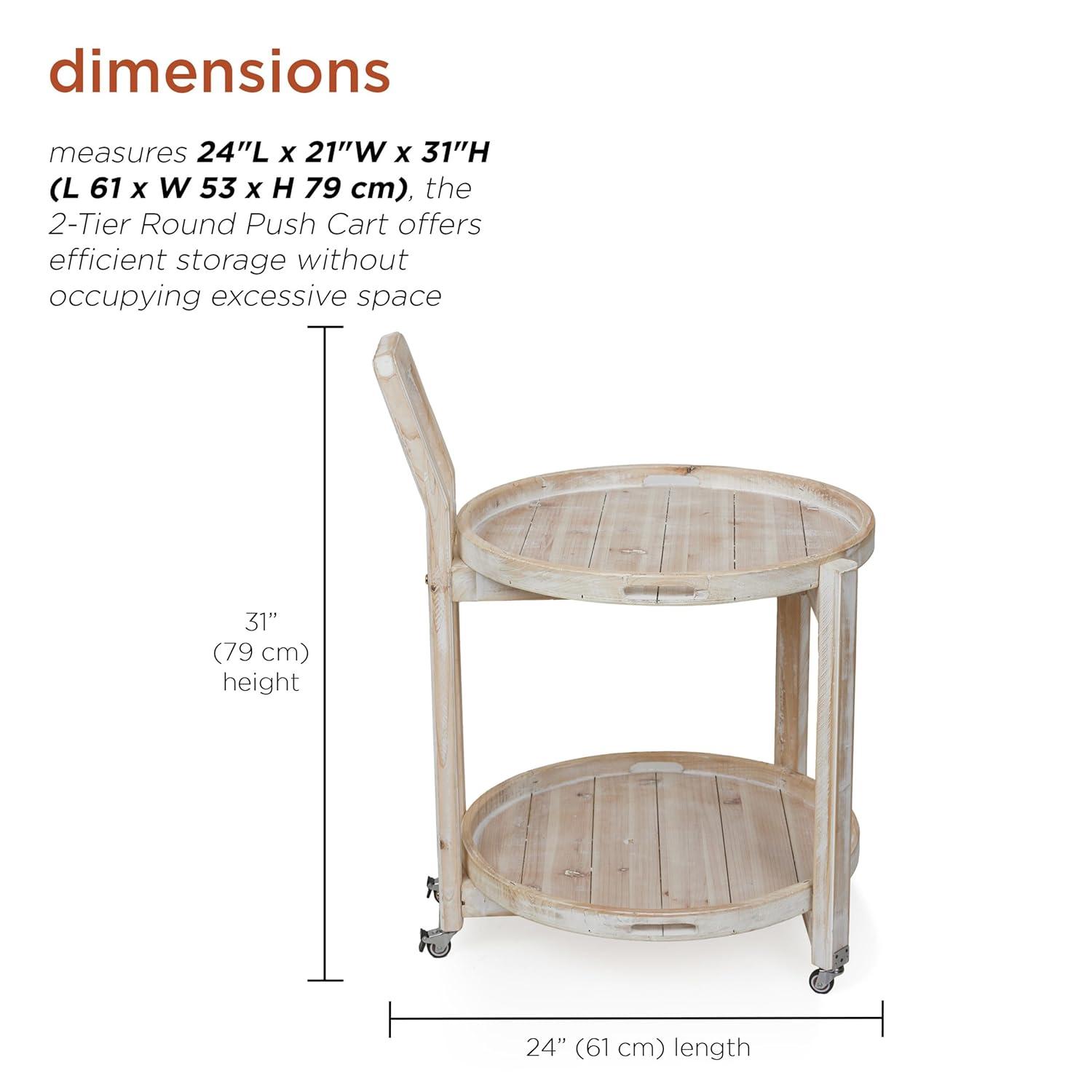 Alpine Corporation MBB172 Wood 2-Tier Rolling Storage Cart for Books, Plants, Decor, Rustic Storage Push Cart with 2 Shelves