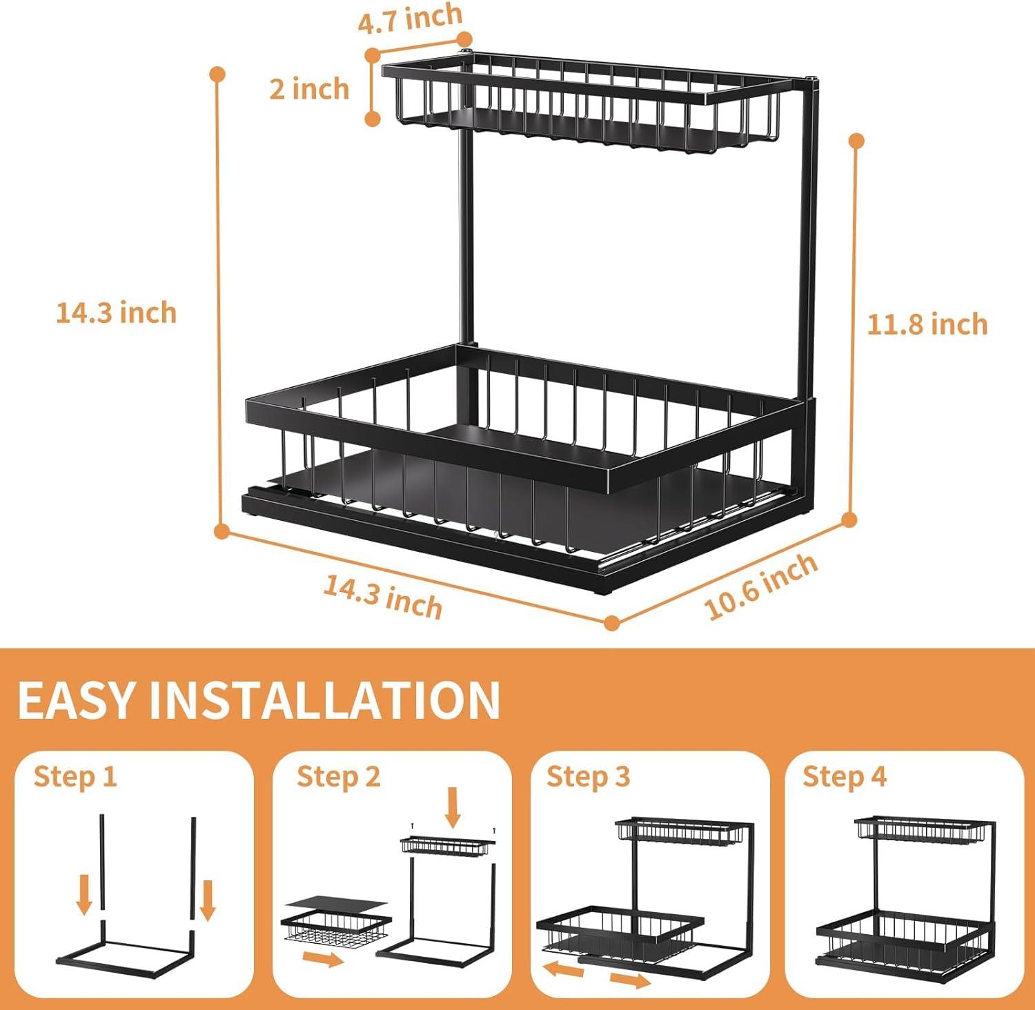 Rebrilliant Under Sink Organizer, 2 Tier Under Sink Organizers And Storage, Metal Slide Out Pull Out Cabinet Organizer ,2 Pack Sliding Drawer Organizer For Kitchen Bathroom Pantry