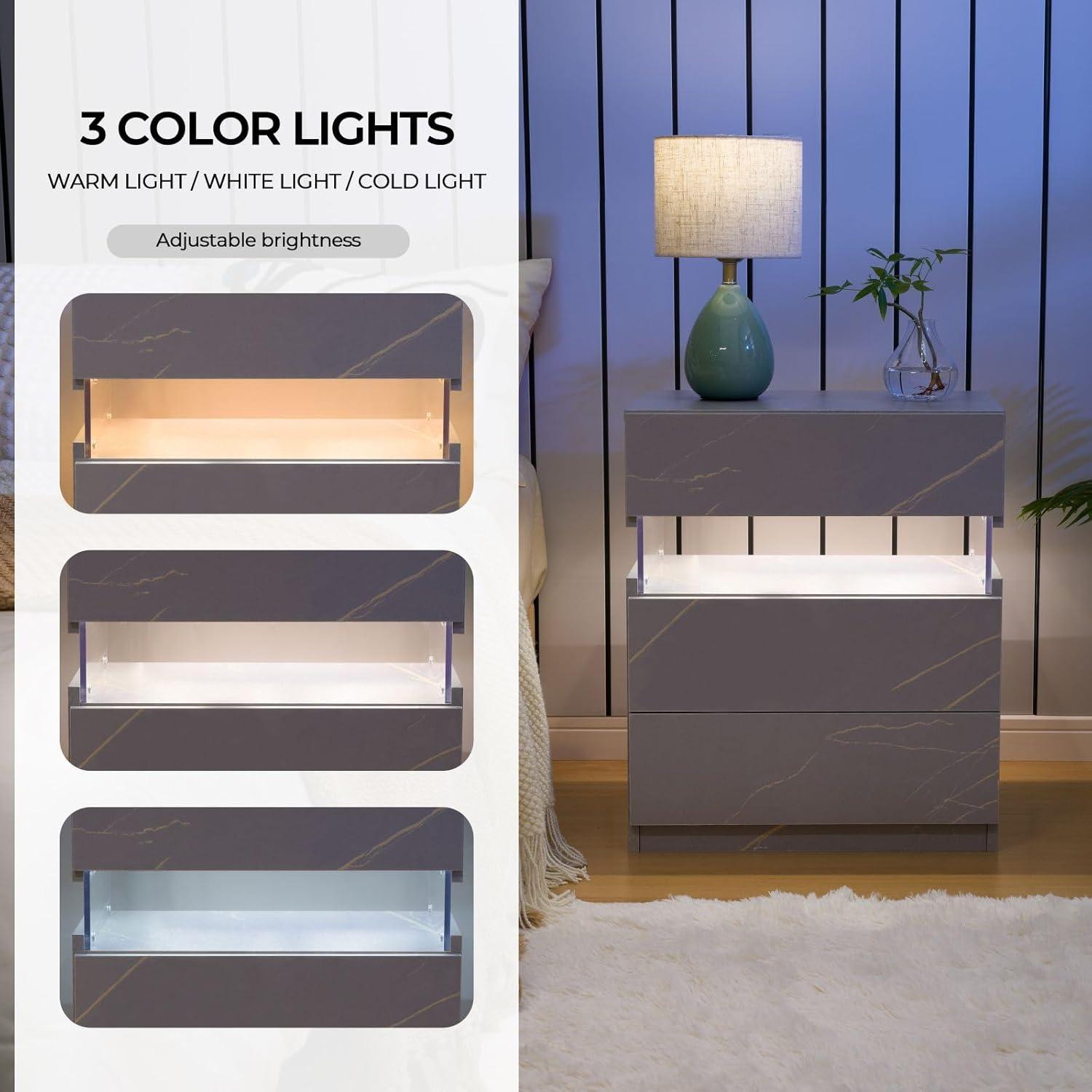 Ivy Bronx Nightstands set of 2 LED Night Stand (Set of 2)
