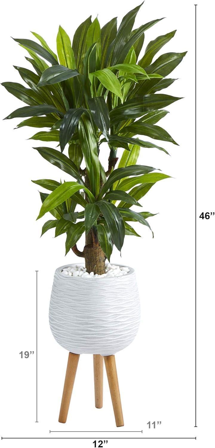 Nearly Natural 46-in Corn Stalk Dracaena Artificial Plant in White Planter with Stand (Real Touch)
