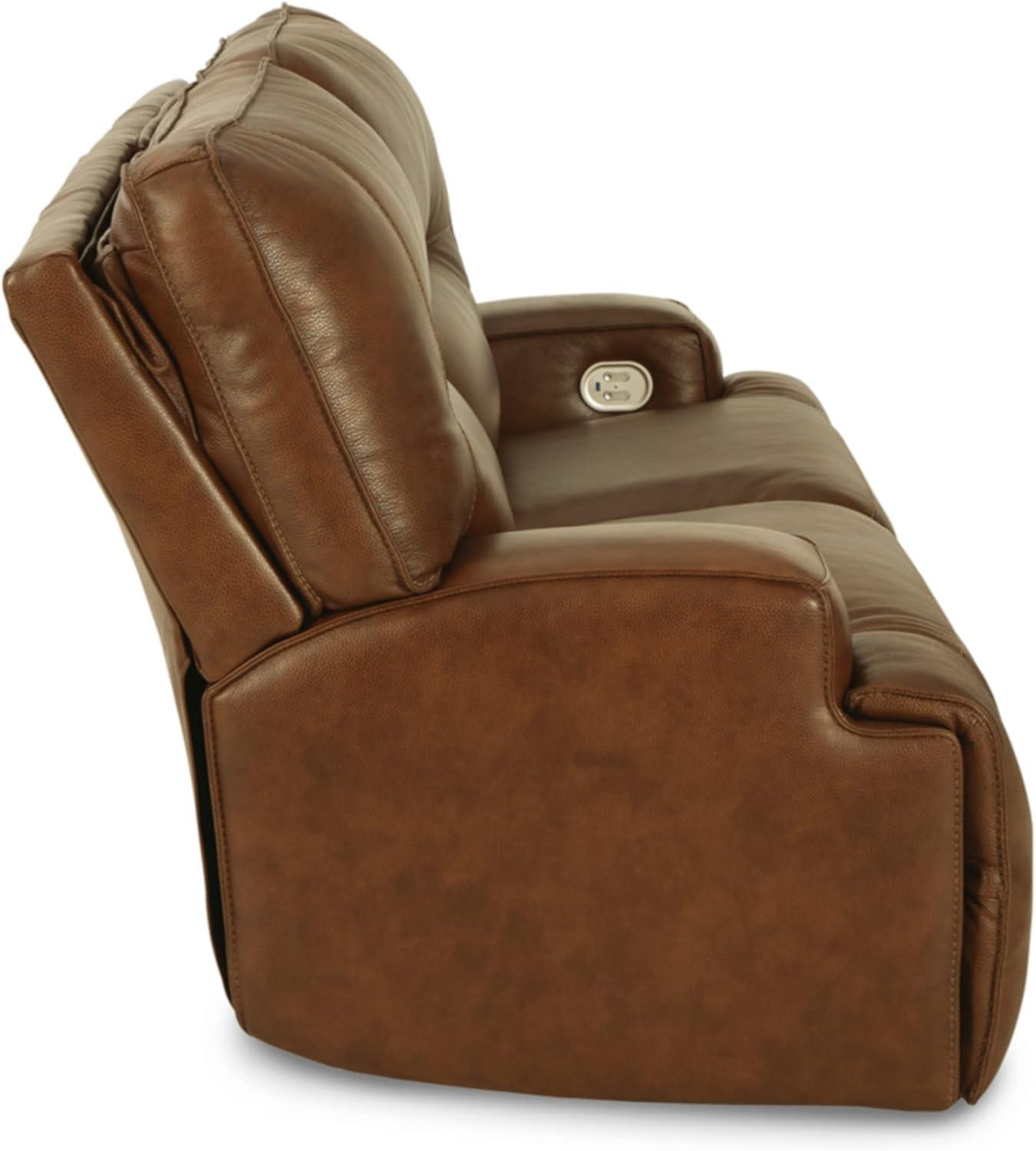 Brown Faux Leather Power Reclining Sofa with Adjustable Headrest