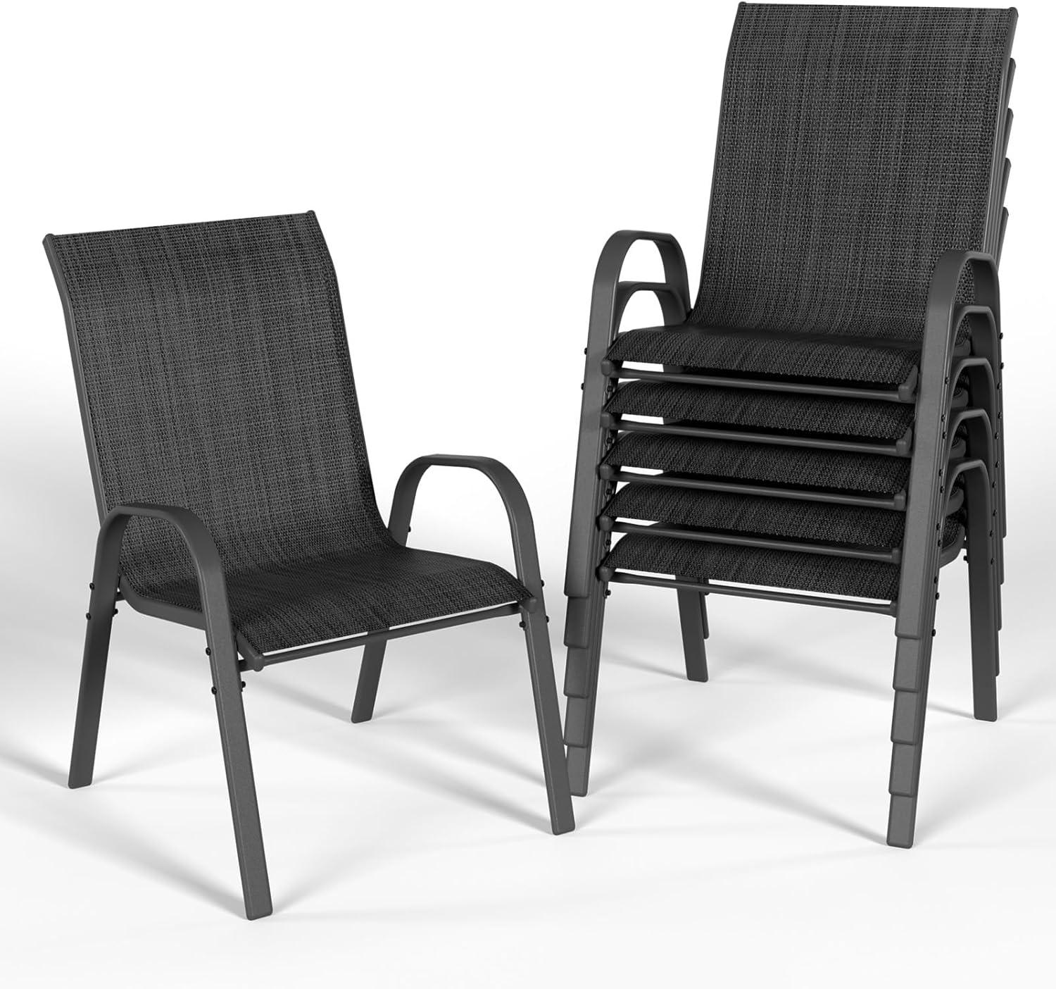 Vitarpatio Outdoor Patio Dining Chairs Set of 6, Stackable Patio Chairs Metal Outdoor Chair High Back Textilene Armchairs