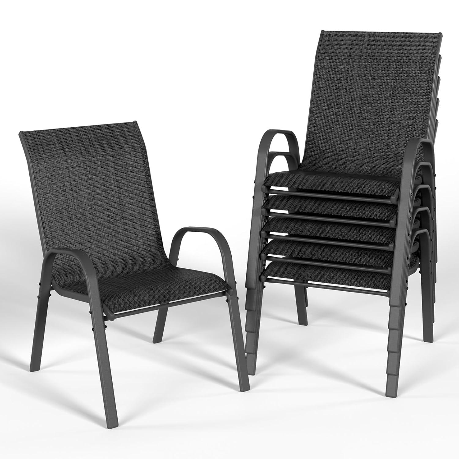 Vitarpatio Outdoor Patio Dining Chairs Set of 6, Stackable Patio Chairs Metal Outdoor Chair High Back Textilene Armchairs