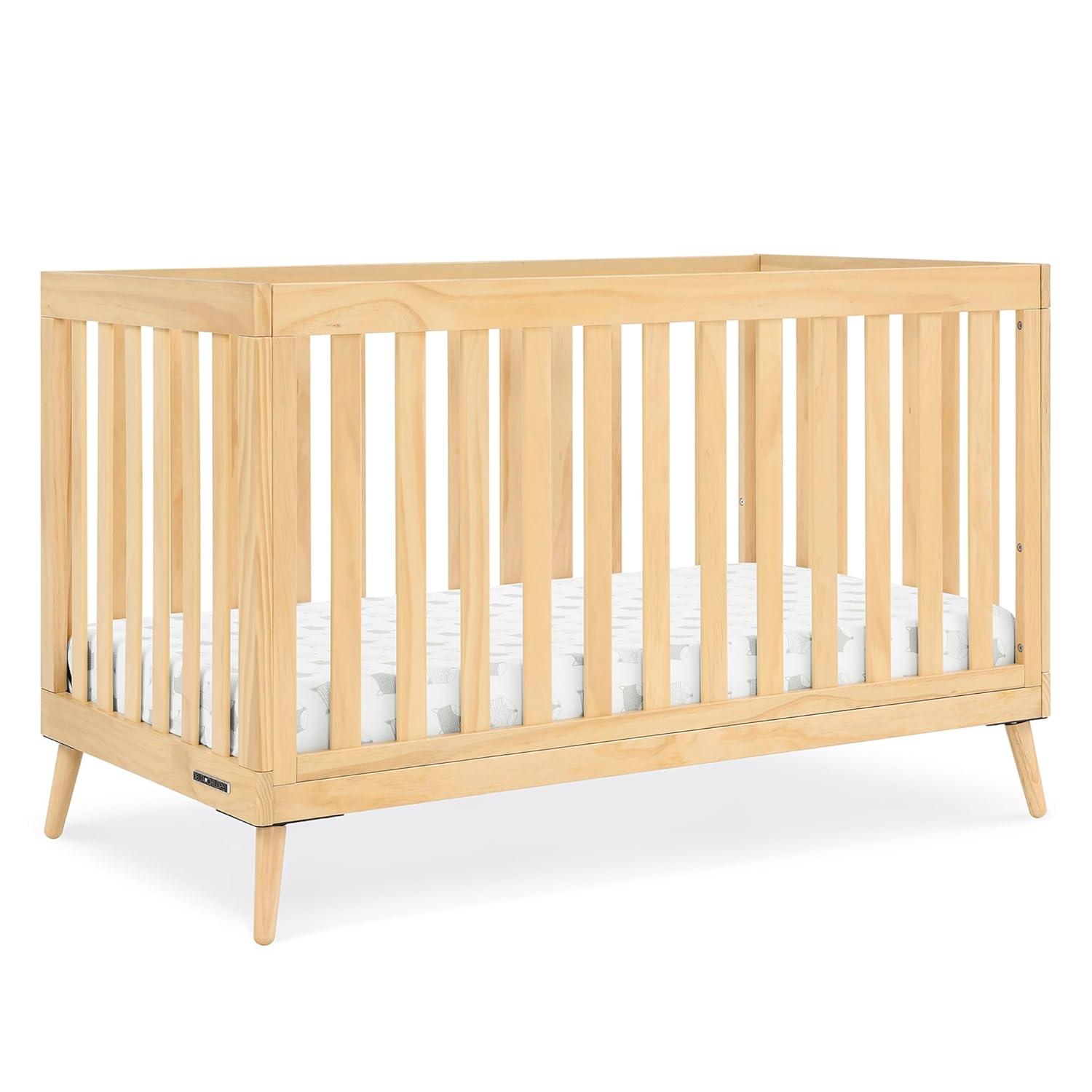 Natural Wood Mid-Century Modern 4-in-1 Convertible Crib