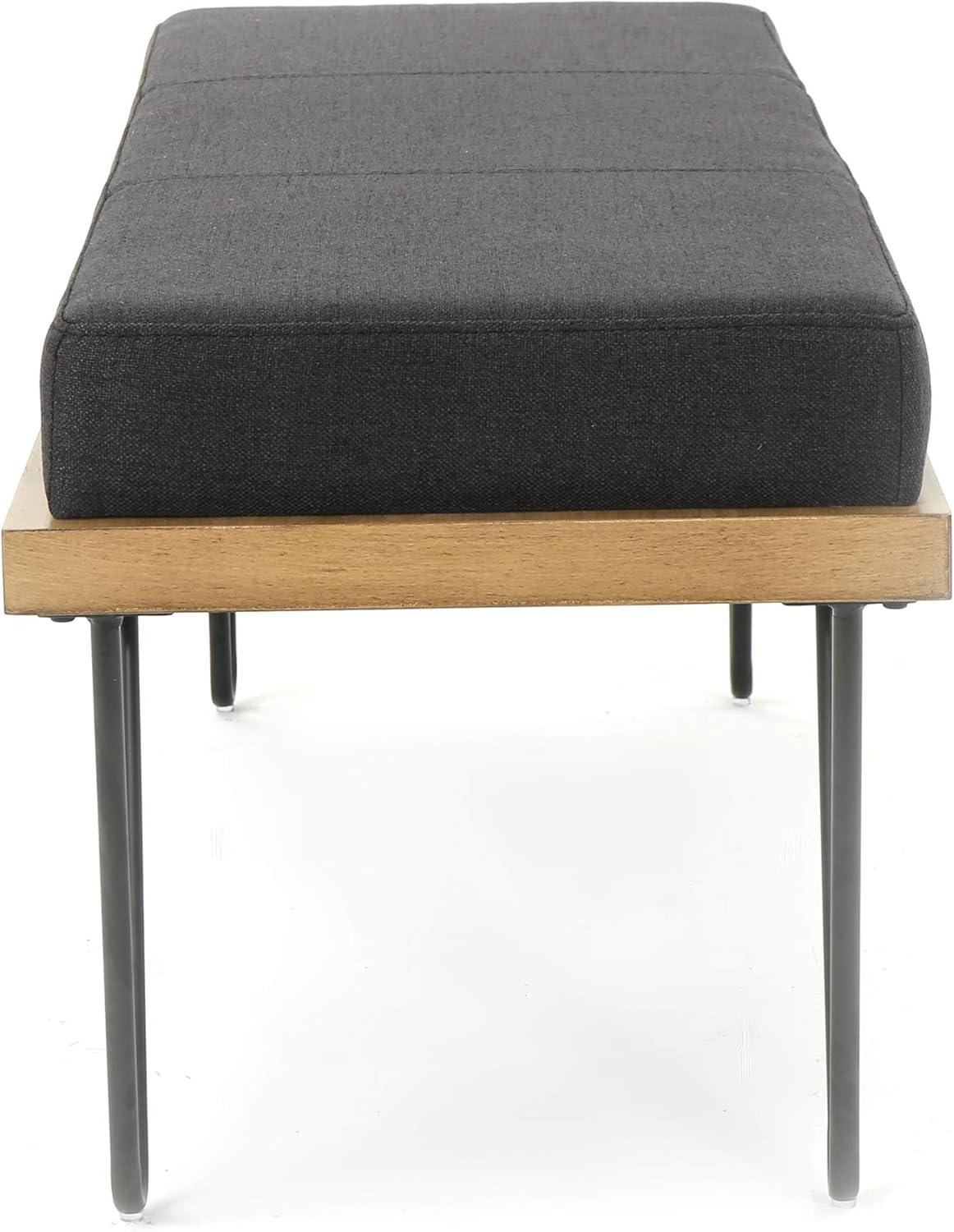 Elaina Dark Charcoal Fabric Bench with Matte Black Hairpin Legs