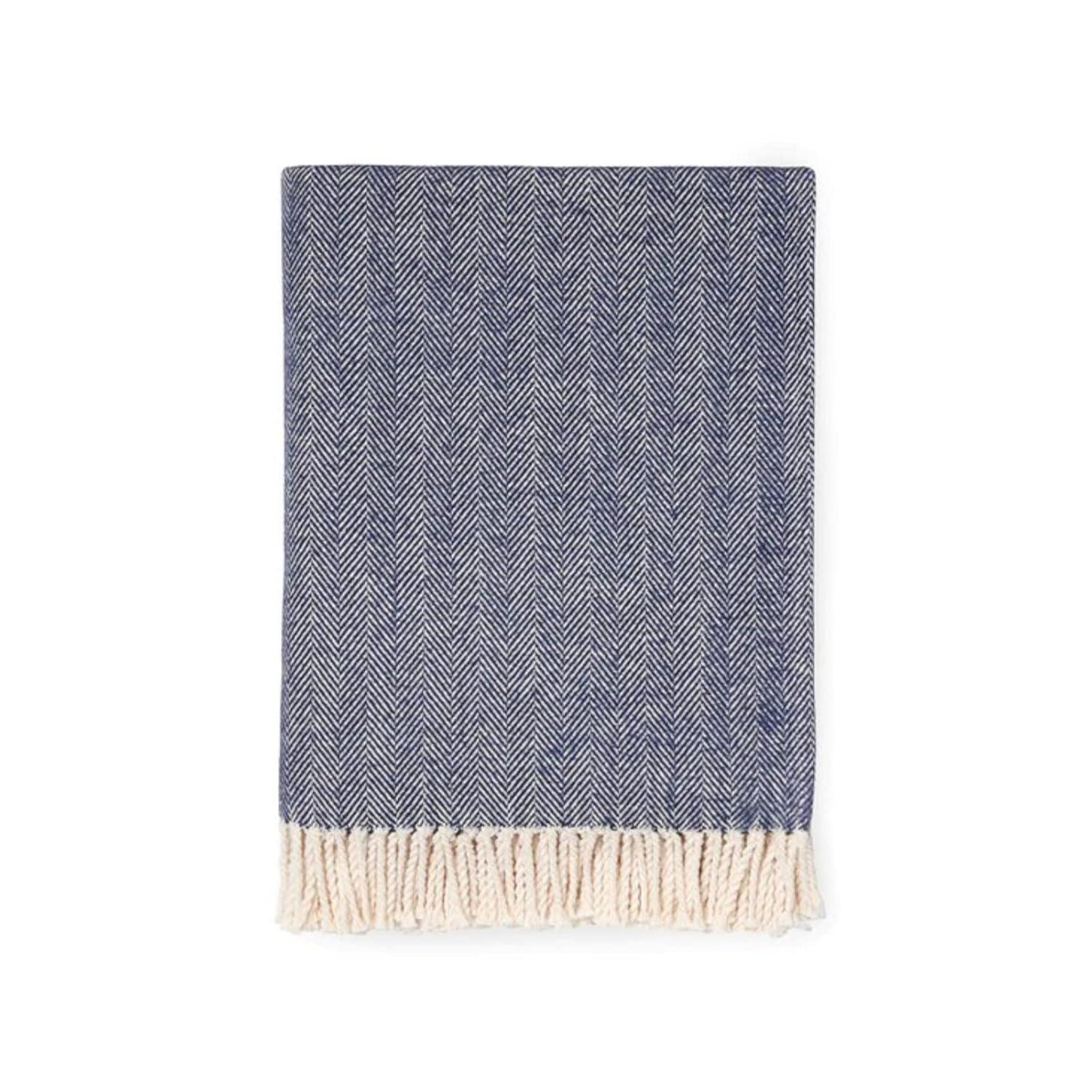 Sferra Celine Luxurious Navy Cotton Throw with Twisted Fringe