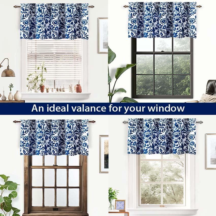 Navy Floral Watercolor Thermal Insulated Rod Pocket Valance