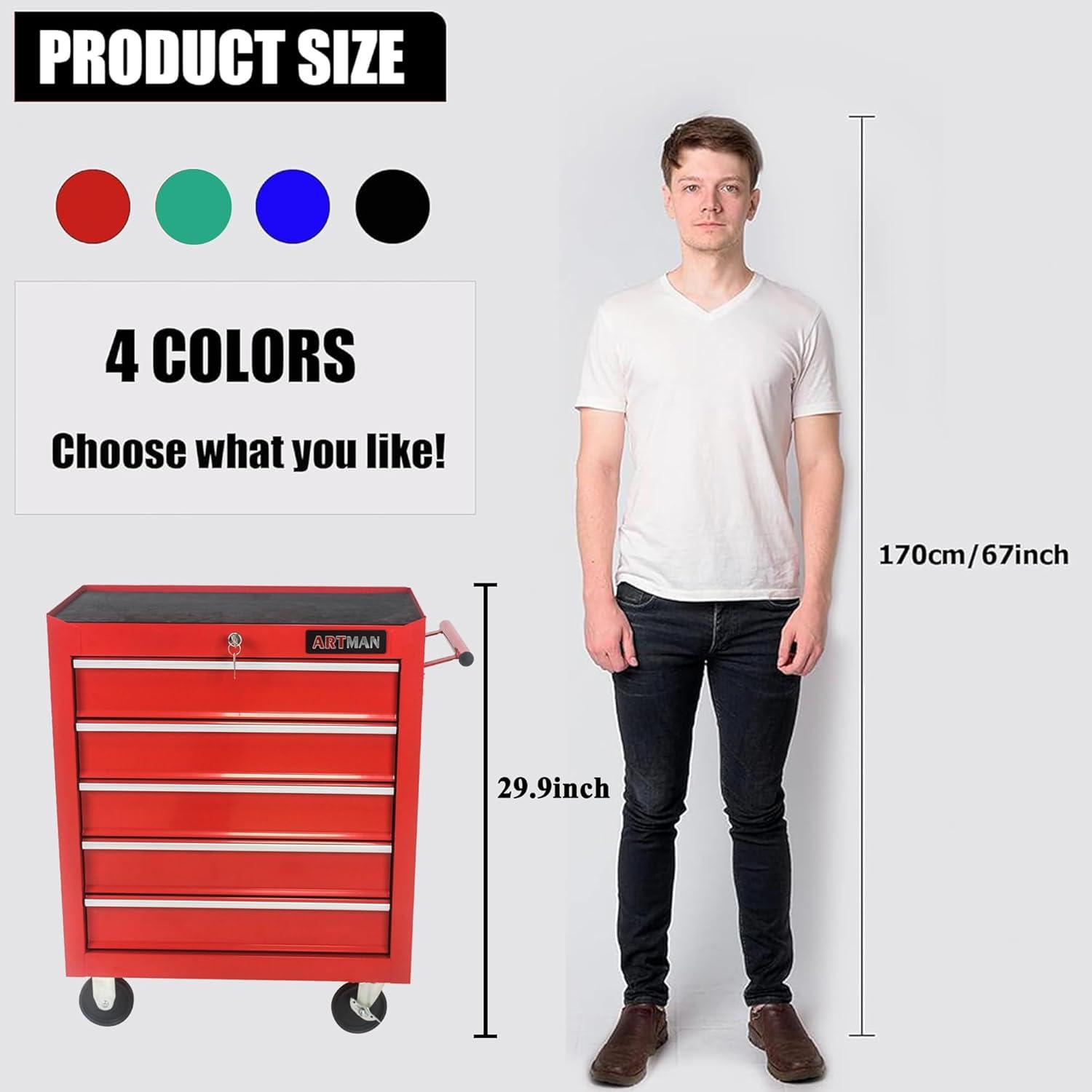 Yesurprise 12.99'' W 5 -Drawer Steel Job Site Storage with Wheels