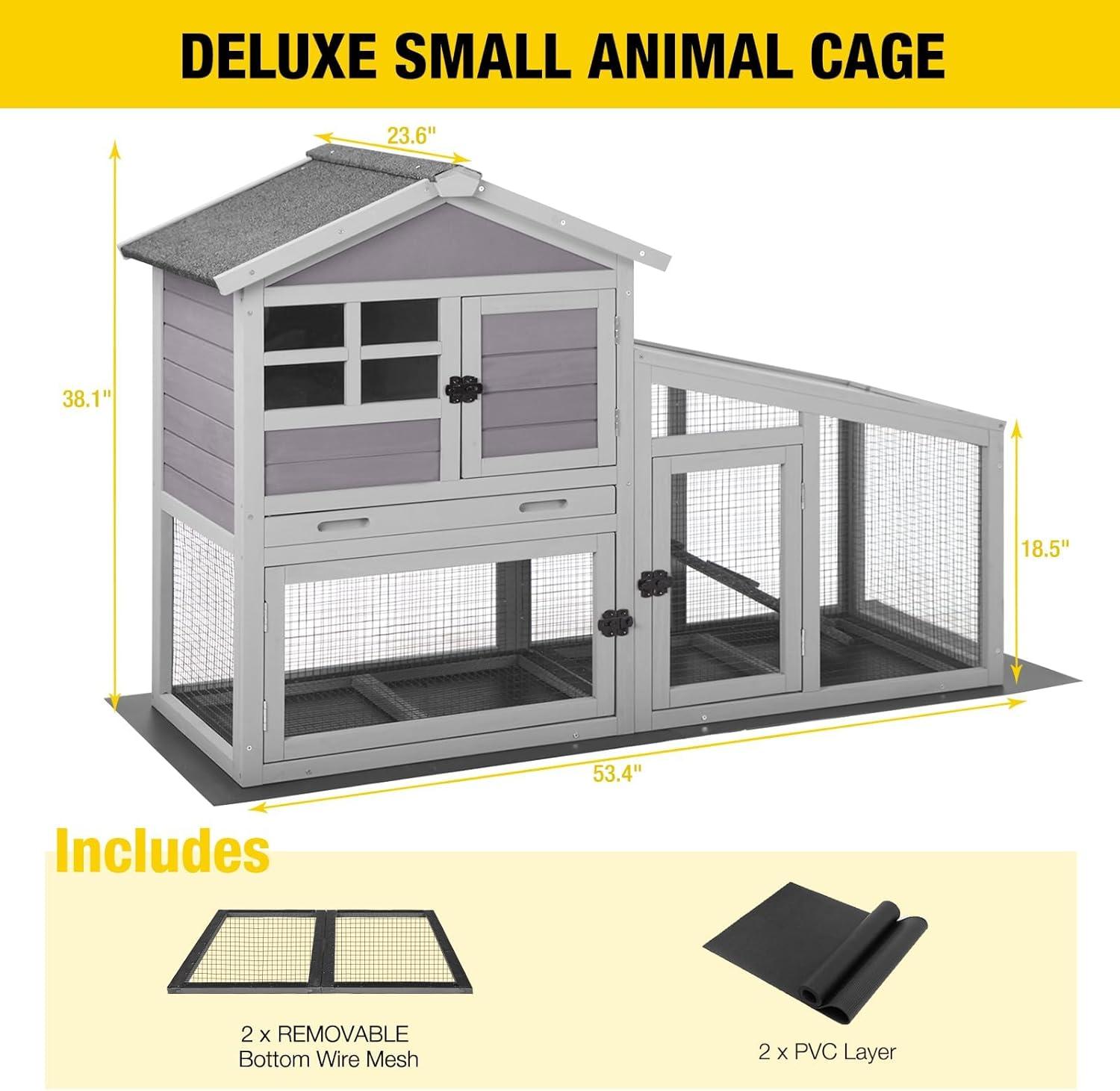 Aivituvin Chicken Coop Rabbit Hutch Outdoor Bunny Cage Indoor with Removable Bottom Wire Mesh Rabbit Cage with UV Panel 53.4" L x 23.6" W x 38.1" H