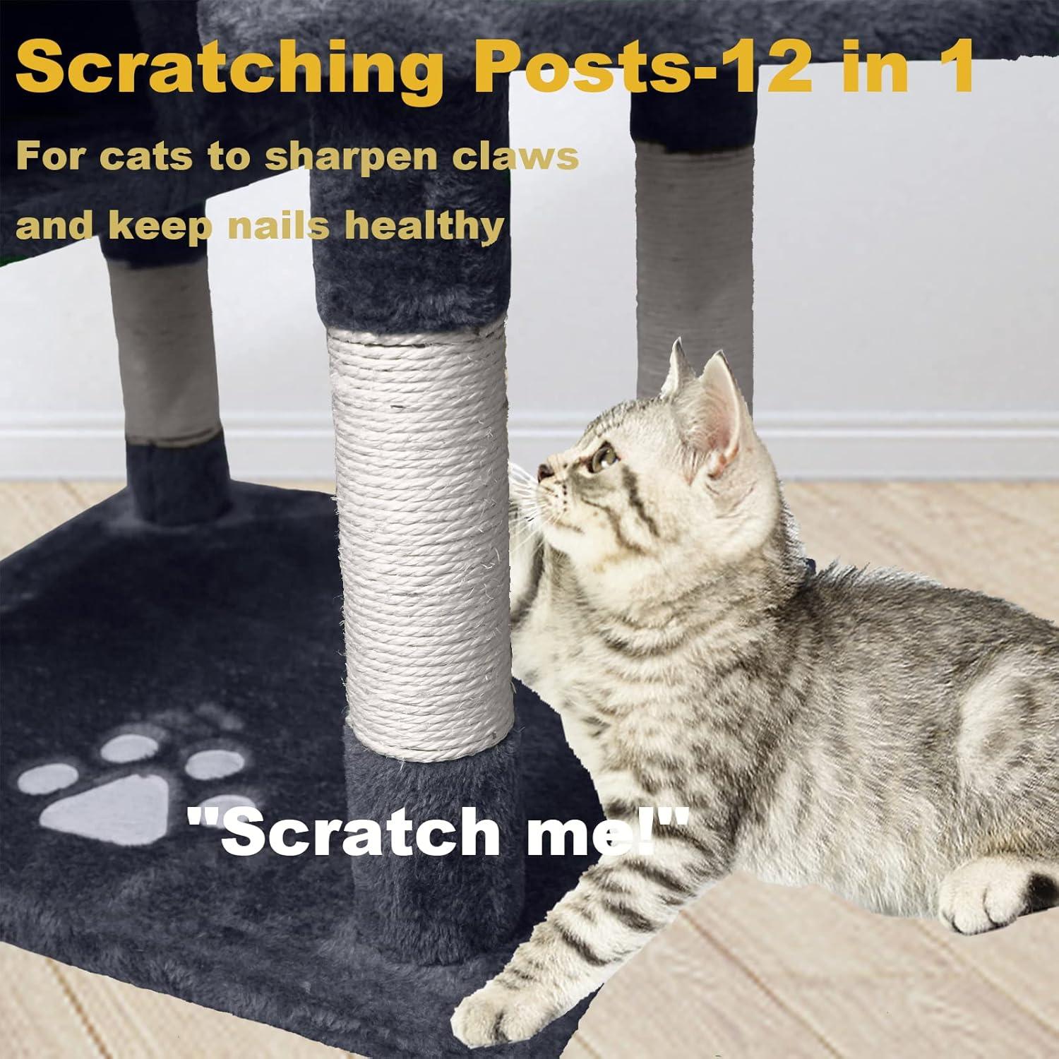 Cat Tree Tower for Indoor Cats,64 inches Large Multi-Level Cat Activity Center with Condos,Scratching Posts,Removable Fur Ball Sticks(Dark Grey002)