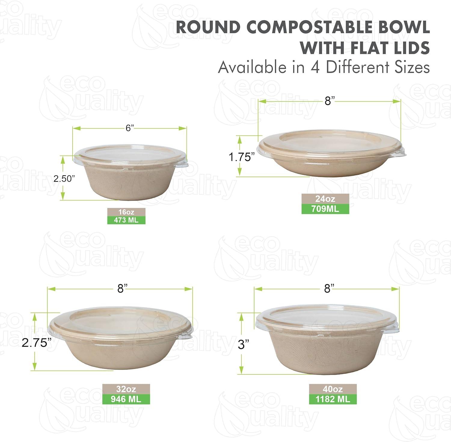25 Pack 16 oz Compostable Paper Bowls with Lids Heavy-Duty Disposable Bowls, Eco-Friendly Natural Bagasse Unbleached, Hot or Cold Use, 100% Biodegradable Soup Bowls Sugarcane