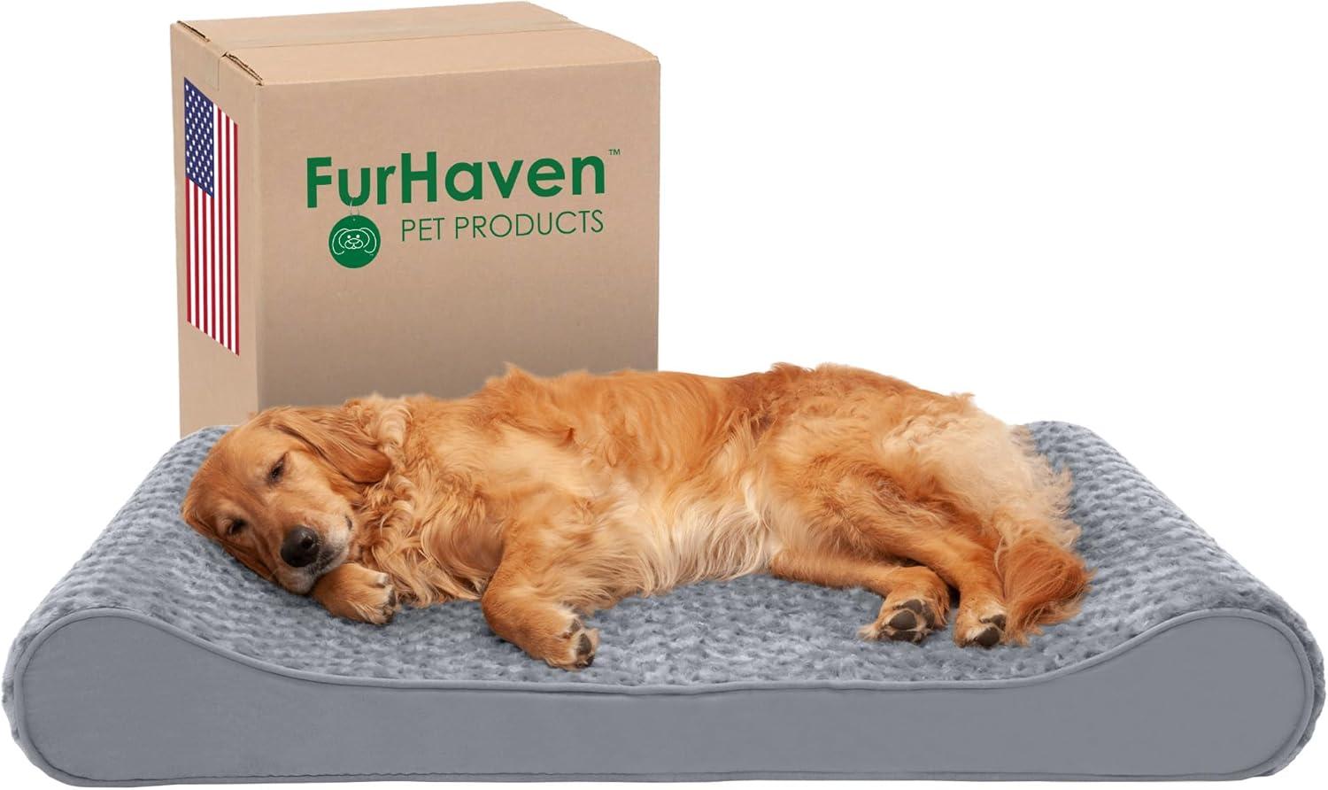 FurHaven | Cooling Gel Ultra Plush Luxe Lounger Pet Bed for Dogs & Cats, Gray, Jumbo