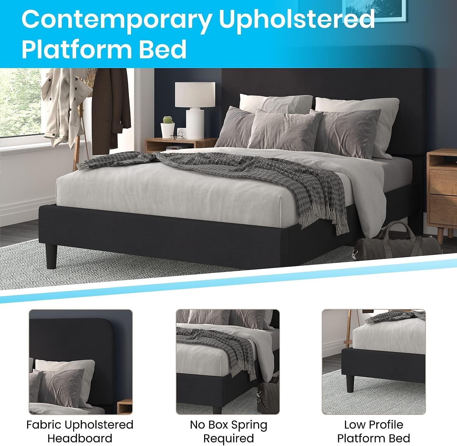 Flash Furniture Addison Fabric Queen Platform Bed with Headboard in Charcoal