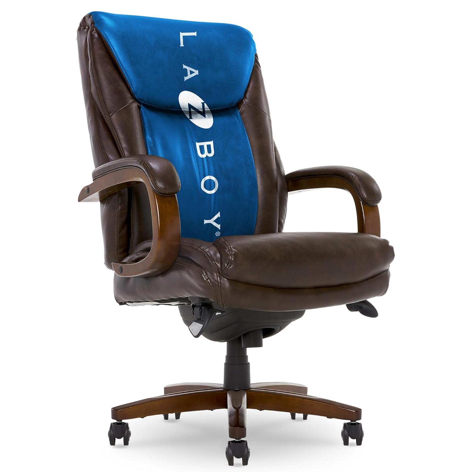 La-Z-Boy La-Z-Boy Edmonton Big & Tall Executive Office Chair, ComfortCore with Memory Foam Cushions, Real Wood Arms and Base, Waterfall Seat Edge, Bonded Leather