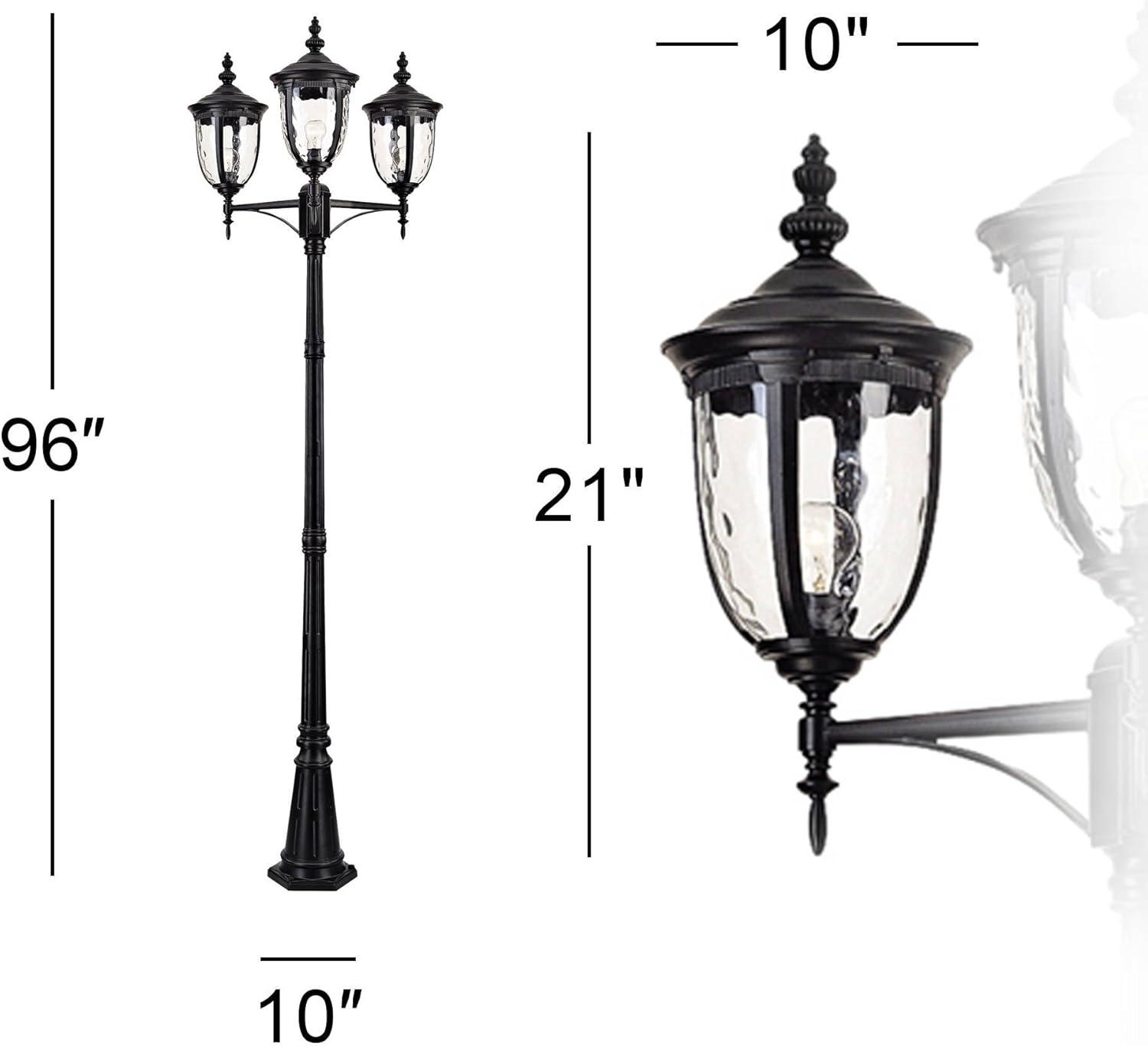 Texturized Black Outdoor Street Lantern with Clear Hammered Glass