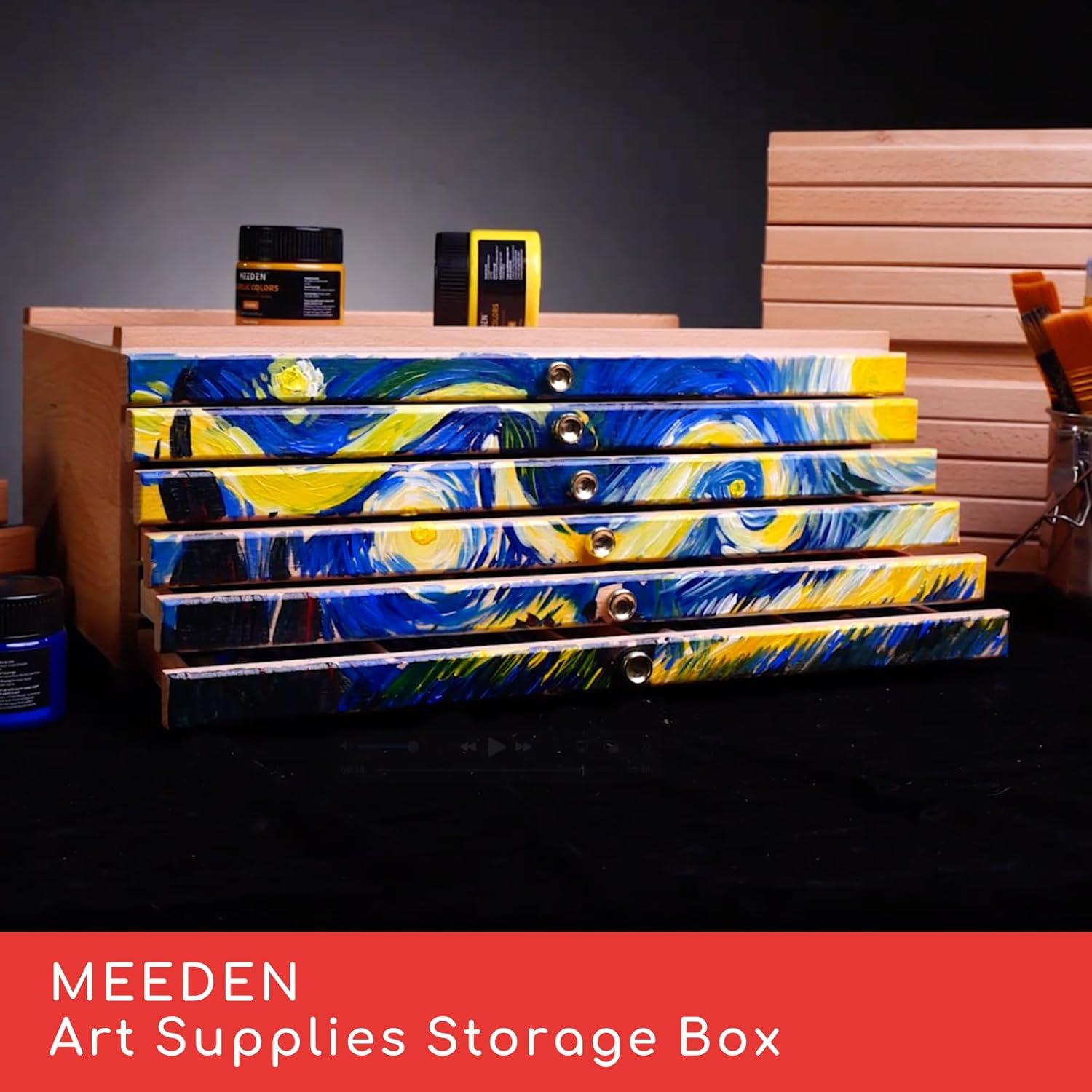 MEEDEN 6-Drawer Artist Supply Storage Box - Portable Foldable Multi-Function Beech Wood Artist Tool & Brush Storage Box with Compartments & Drawer