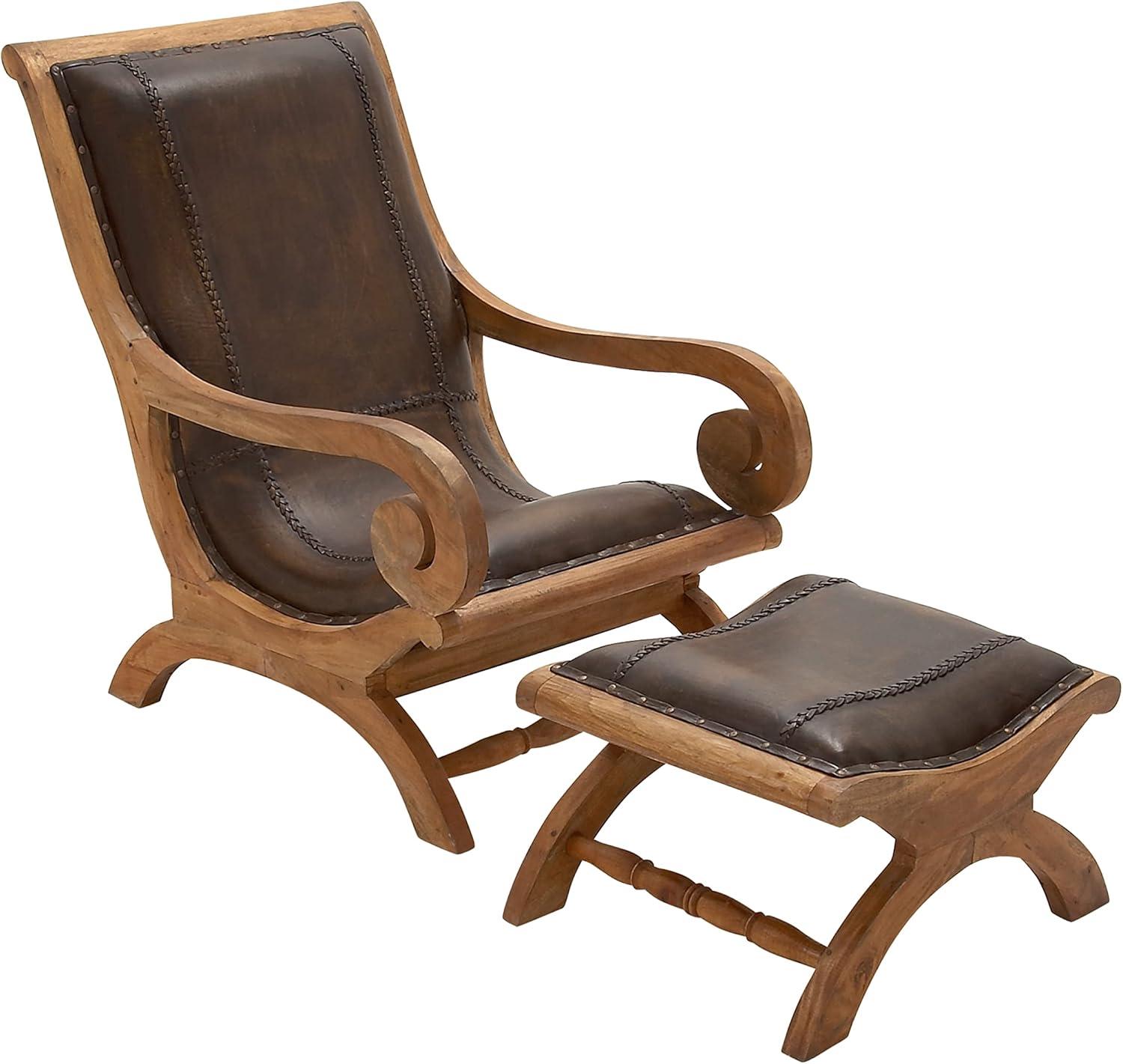 Traditional Leather Accent Chair Dark Brown - Olivia & May: Sturdy, Sophisticated, No Assembly Required