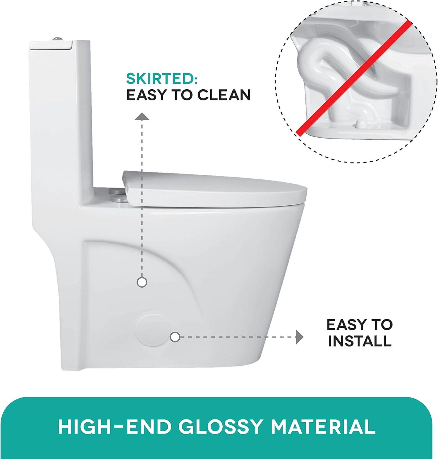 Fine Fixtures MOTB7W Dual-Flush Elongated One-Piece Toilet with High Efficiency Flush