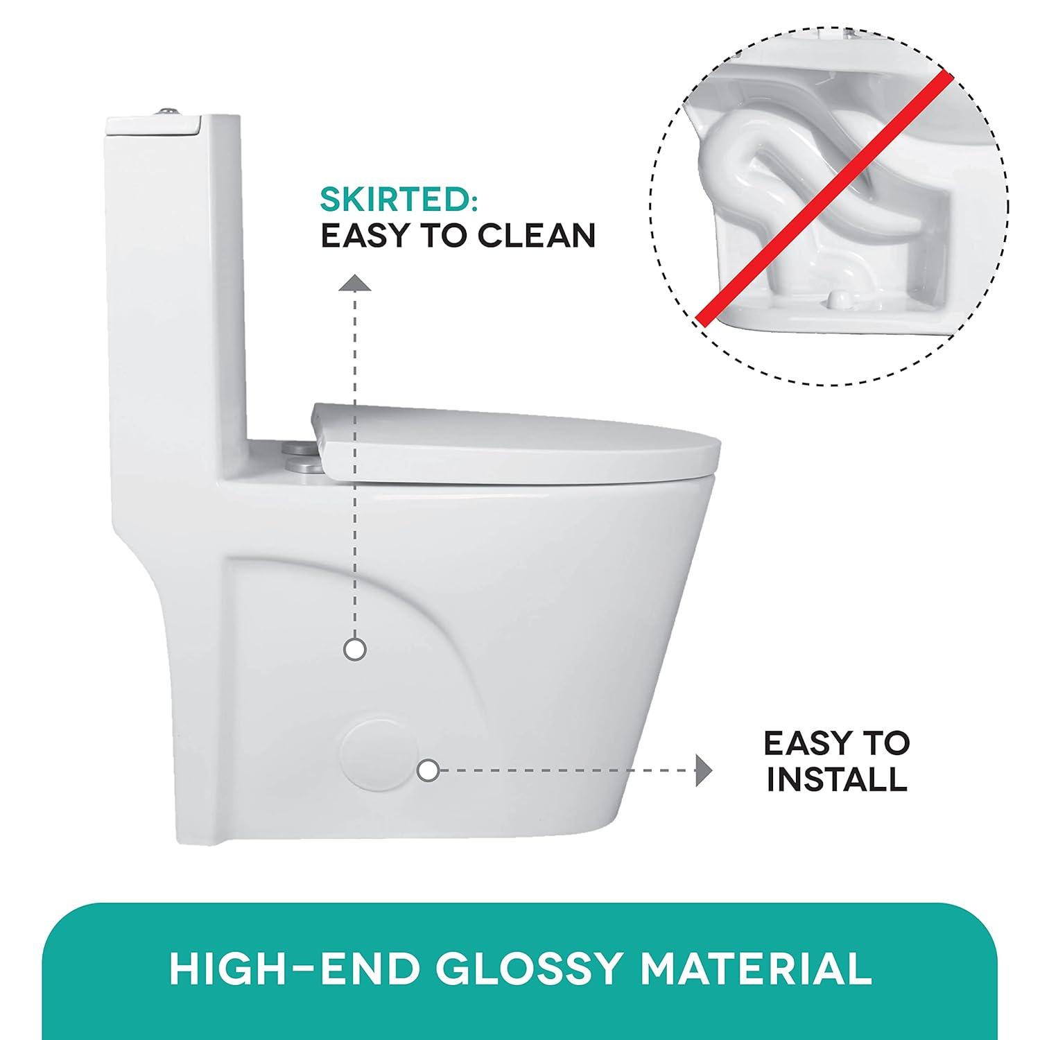 Fine Fixtures MOTB7W Dual-Flush Elongated One-Piece Toilet with High Efficiency Flush