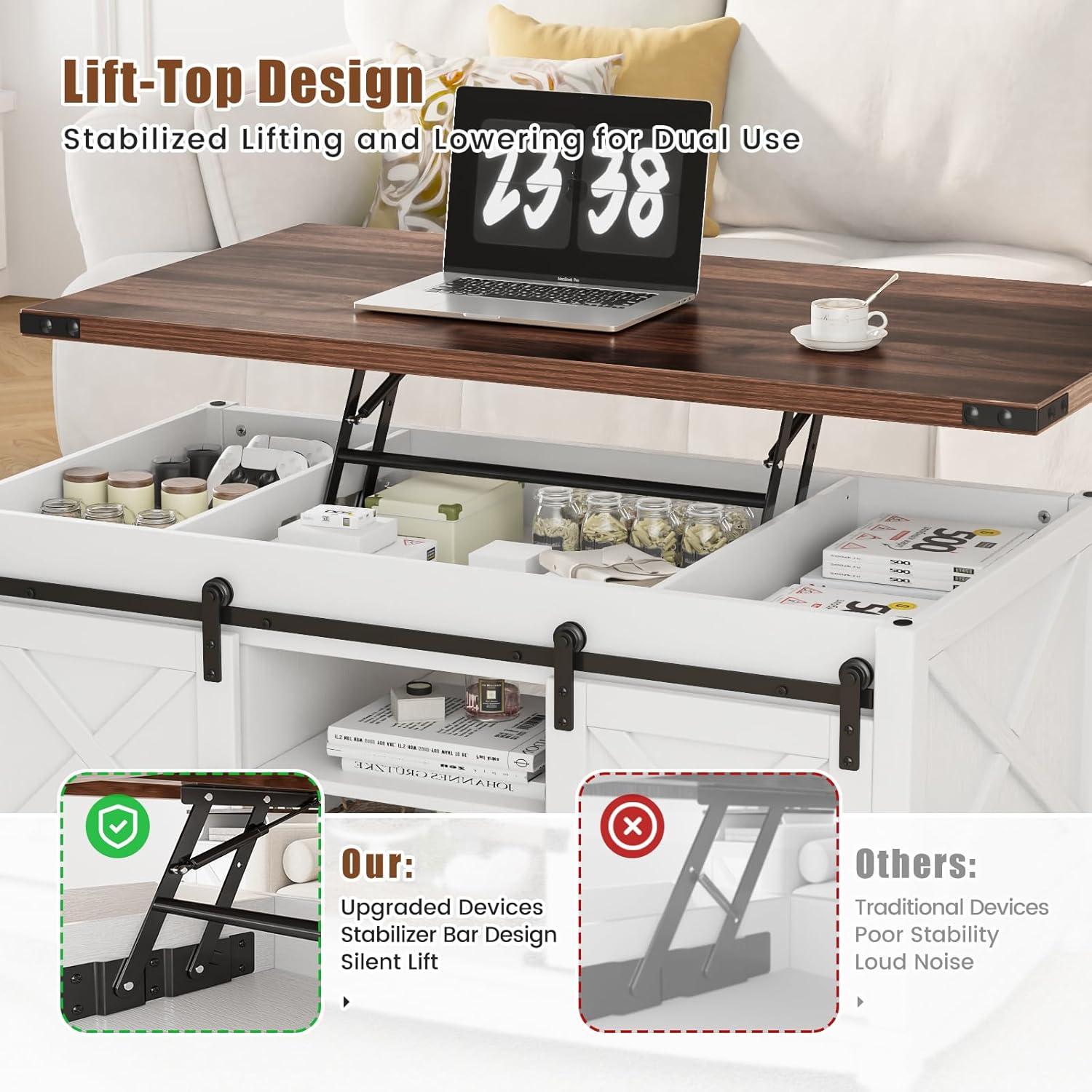 Dextrus 48" Farmhouse Lift Top Coffee Table with Sliding Barn Door