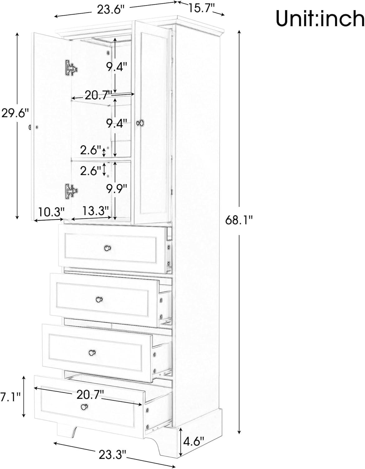 White Tall Freestanding Storage Cabinet with Adjustable Shelves