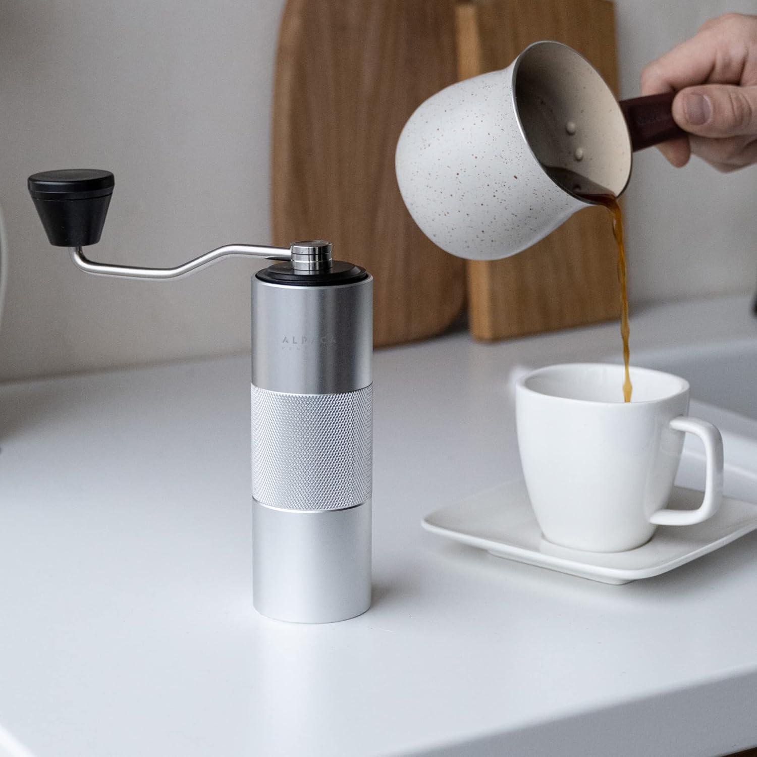 Manual Coffee Grinder by Alpaca Ventures - Stainless Steel Conical Burr Coffee Grinder Manual with Adjustable Setting Double Bearing Hand Espresso Grinder Perfect for Home, Office and Camping