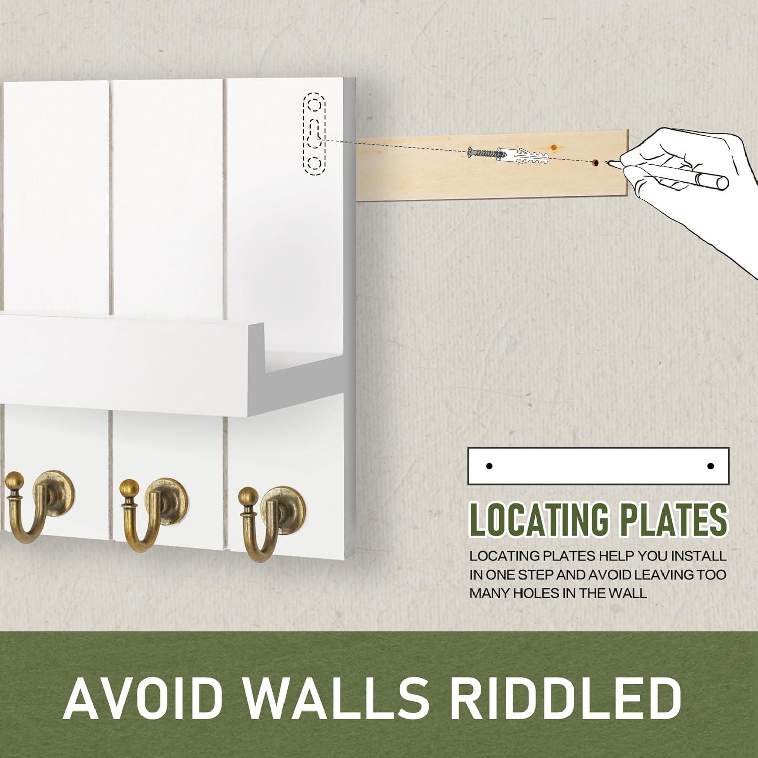 Rebee Vision Key Holder Wall Mount - Decorative Key and Mail Organizer for Wall with Shelf - Entryway and Living Room Decor(White)