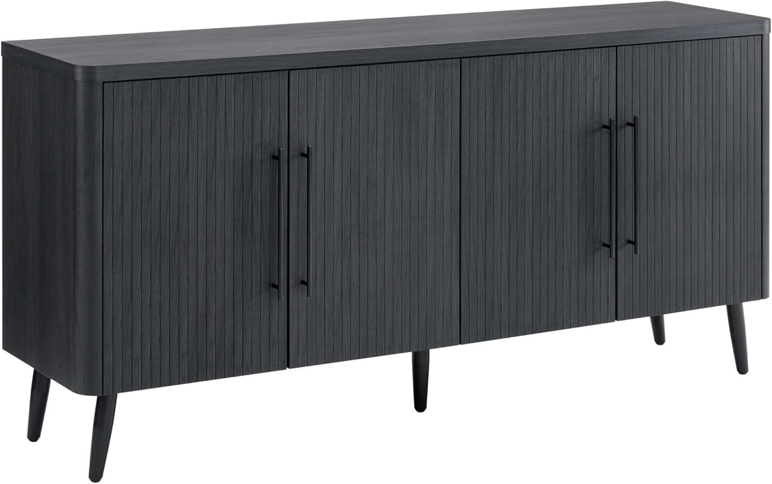 Manhattan Comfort Jodie 65" Mid-Century Modern Sideboard with 8 Adjustable Shelves in Charcoal Gray