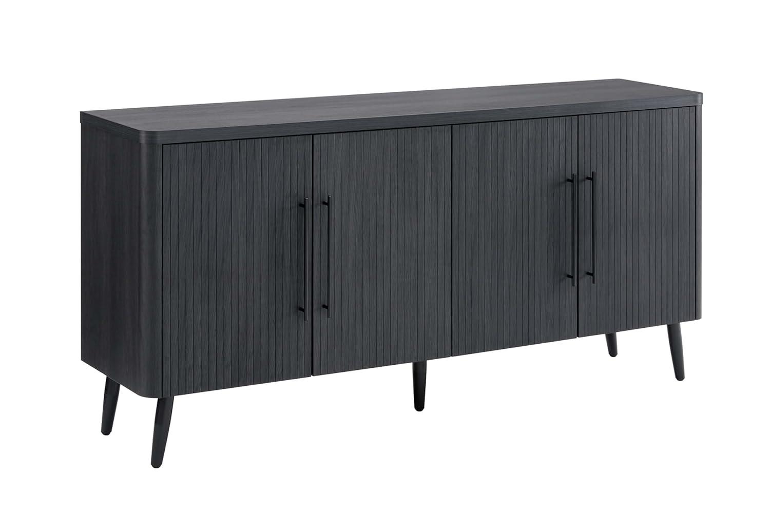 Manhattan Comfort Jodie 65" Mid-Century Modern Sideboard with 8 Adjustable Shelves in Charcoal Gray