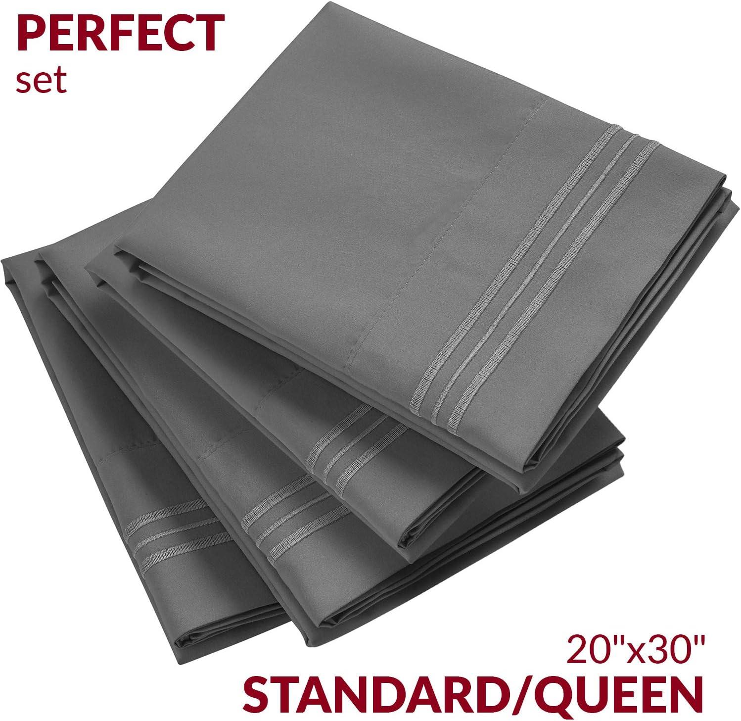 Mellanni Pillowcases 4 Pack, Envelope Closure Soft Microfiber, Standard / Queen 20"x30", Gray