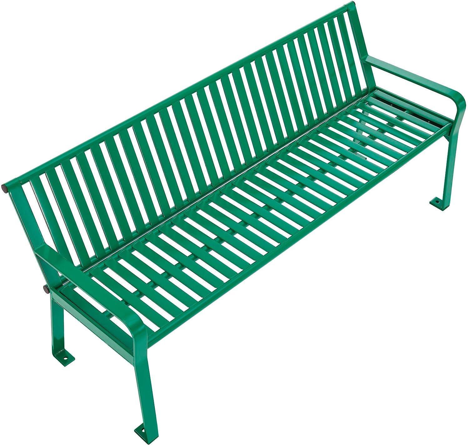 Global Industrial 6 ft. Outdoor Park Bench with Back, Vertical Steel Slat, Green, Unassembled