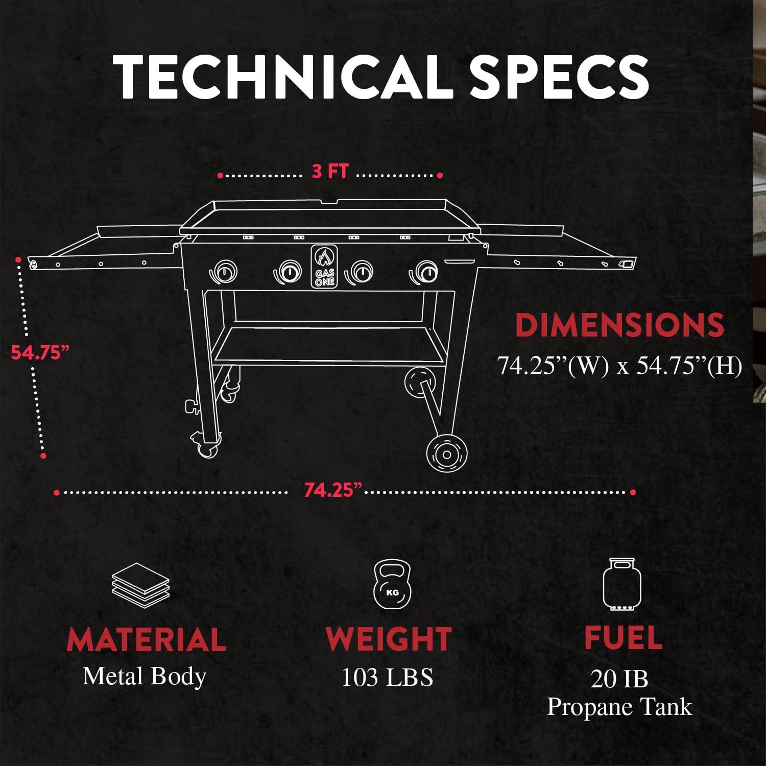 Flat Top Portable Propane Grill 36 in. with Foldable Legs in Black