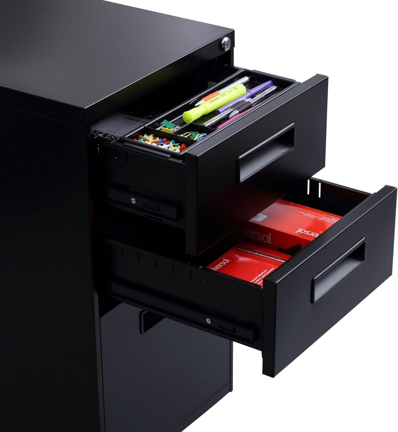 Alera PABBFBL 27.75 x 14.87 x 19.12 in. Three-Drawer Metal Pedestal File, Black