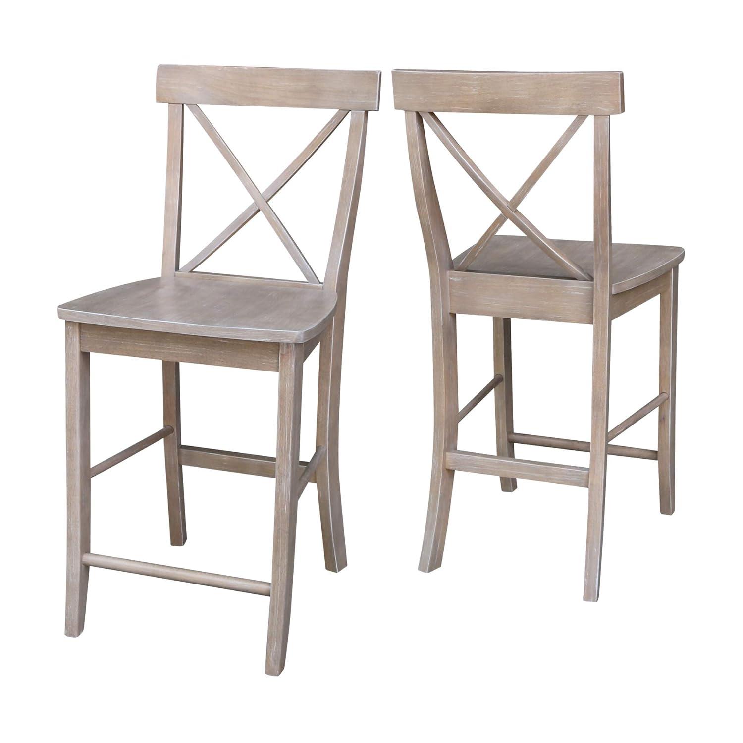 International Concepts 24" X Back Counter Height Barstool Washed Gray/Taupe : Rubberwood Frame, Fixed Seat Height 24"