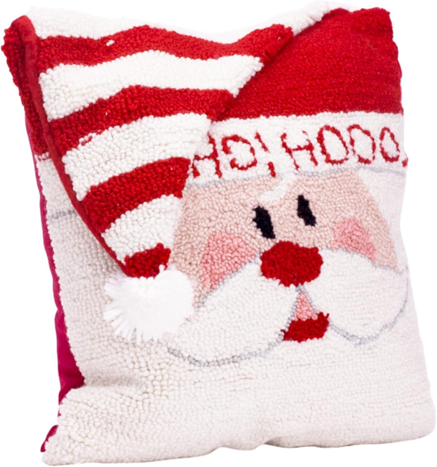 13.75" Red and White Unique Hooked 3D Snowman Pillow