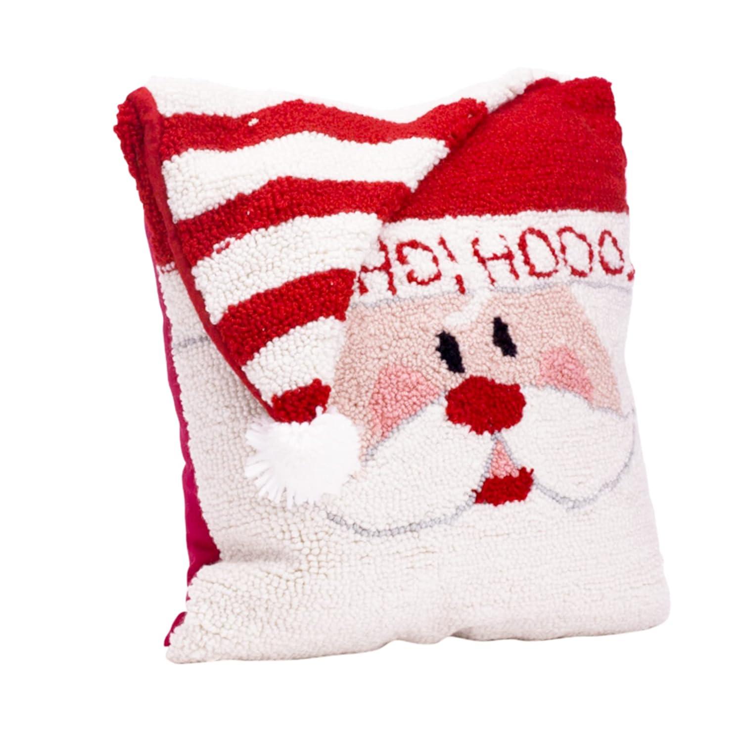 13.75" Red and White Unique Hooked 3D Snowman Pillow