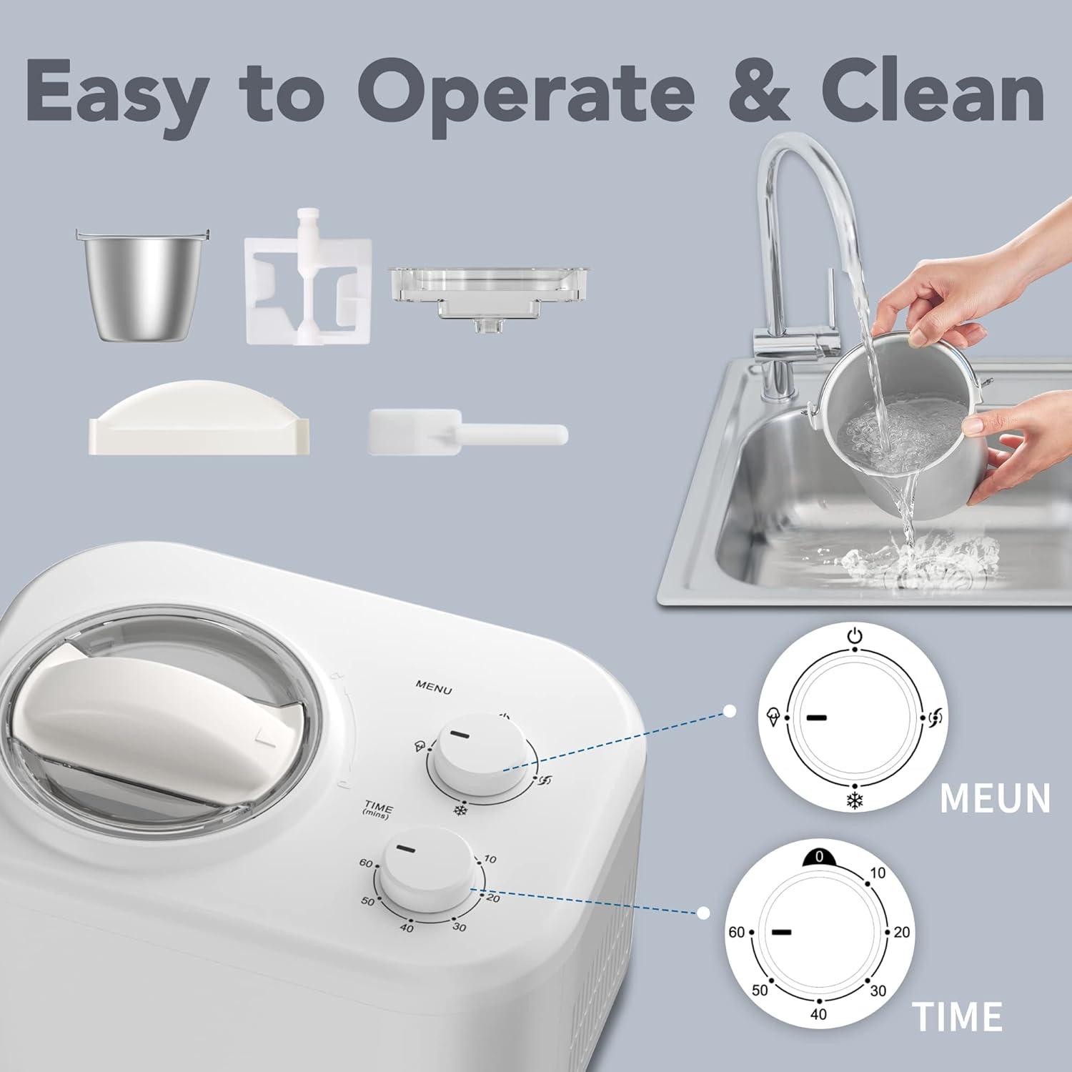 Compact White Stainless Steel Automatic Ice Cream Maker