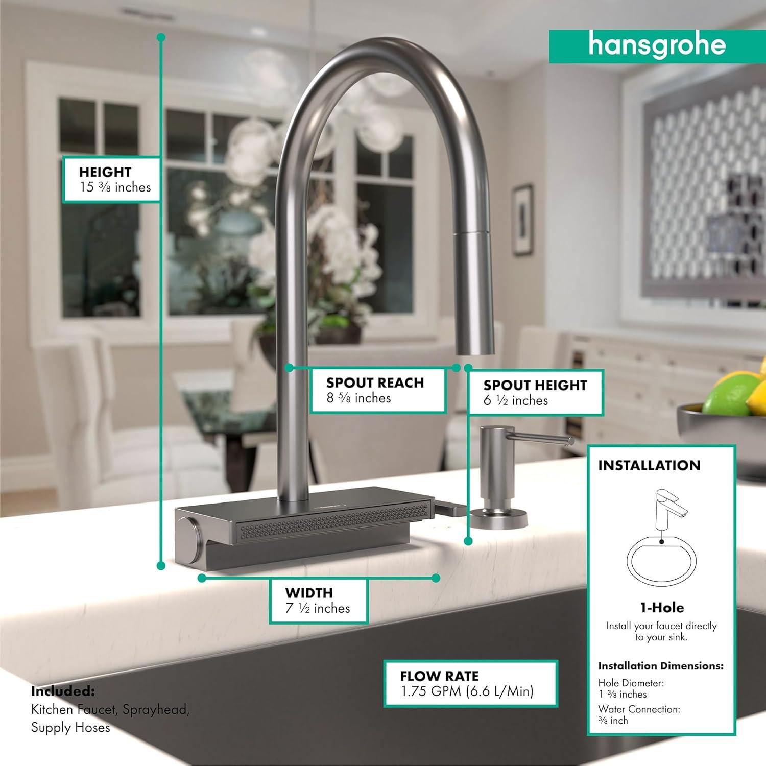 Aquno Select 3-Spray Kitchen Faucet with Pull-Down Spout, 1.75