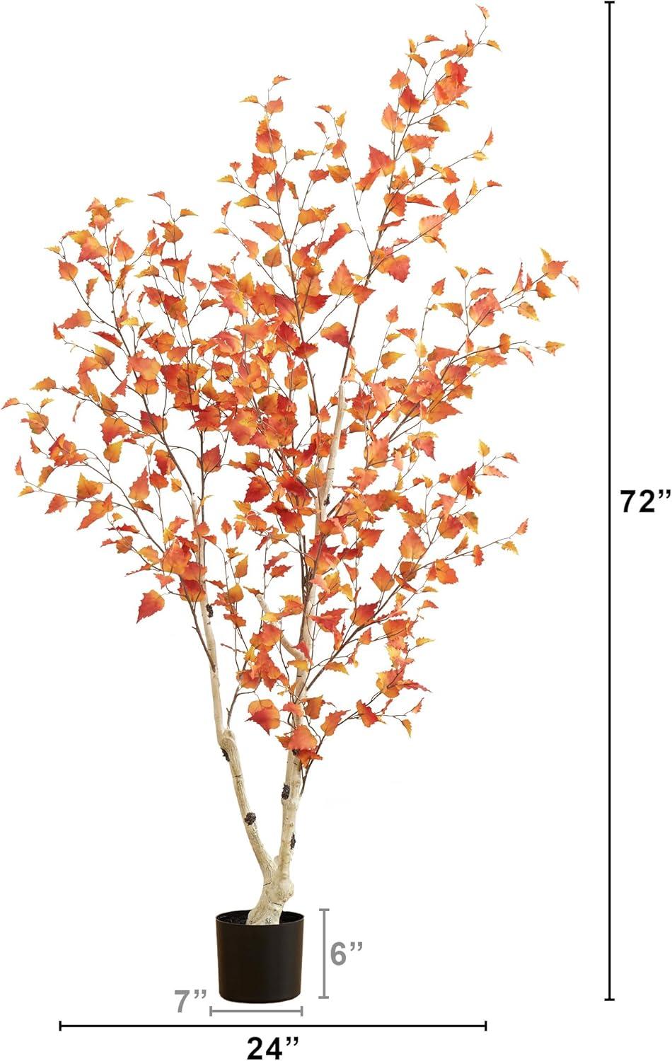 6ft Autumn Birch Artificial Fall Tree in Black Pot