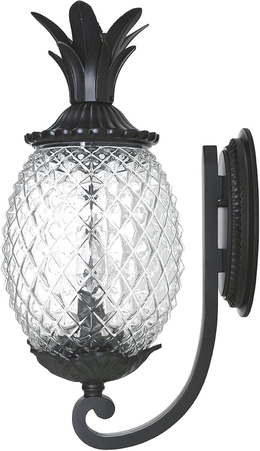 Matte Black Pineapple Cut Glass 2-Light Outdoor Sconce