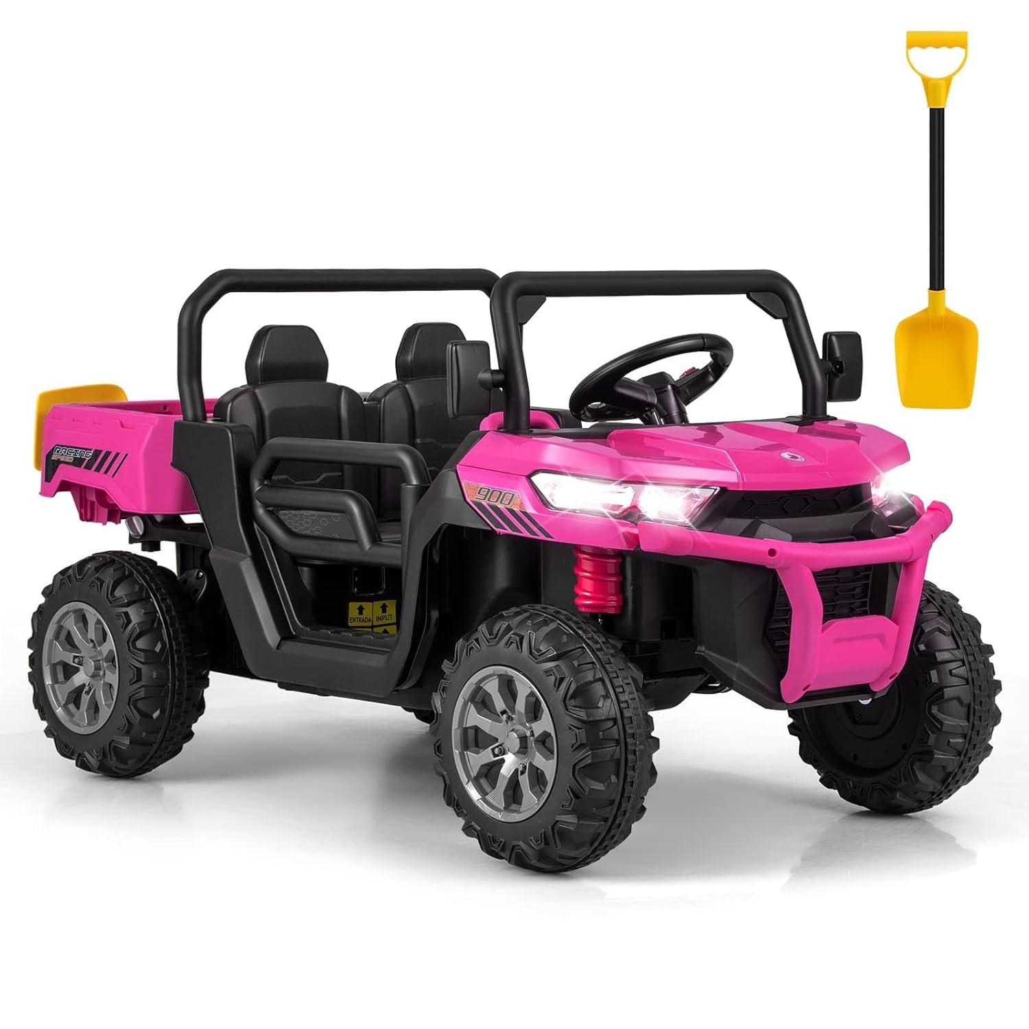 DreamDwell Home 4 Wheels 24V Ride on Dump Truck Toys 2 Seater Kids Ride On UTV Car with Remote Control,Electric Dump Bed