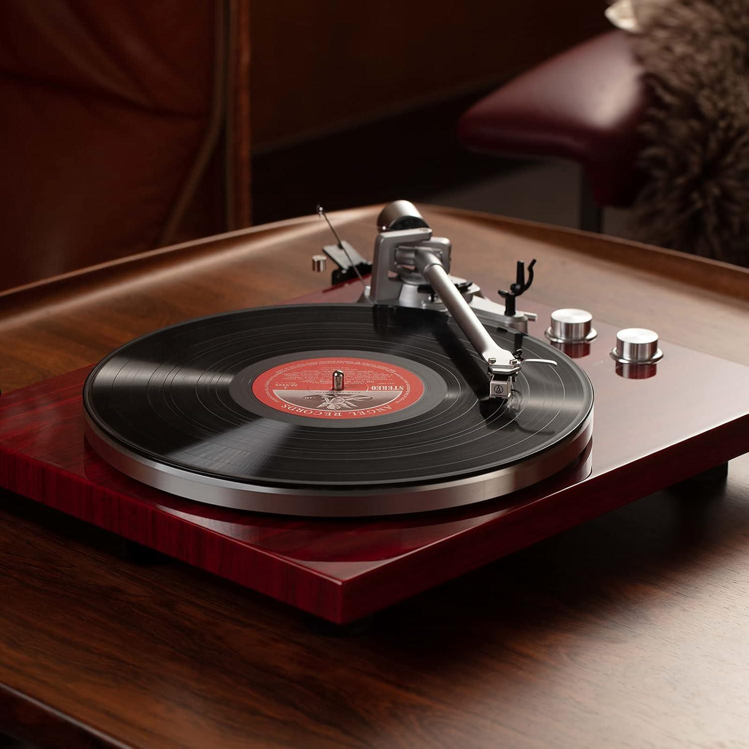 Red Belt-Drive Turntable with USB and Bluetooth Connectivity