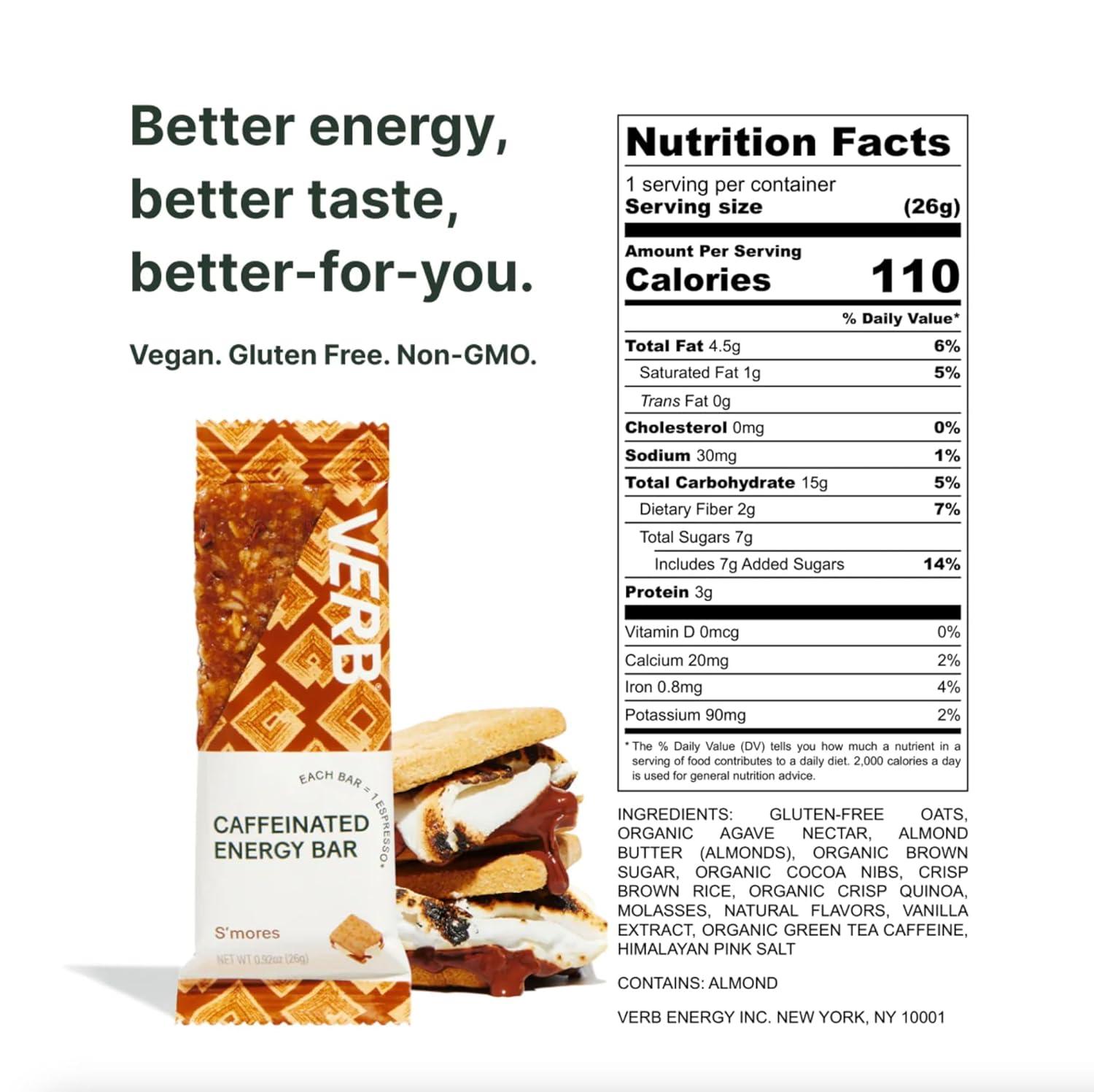 Verb S'mores Vegan Gluten-Free Caffeinated Energy Bars