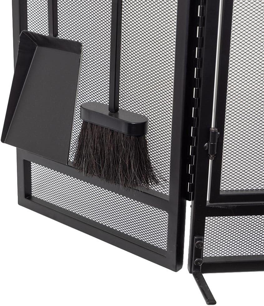 Country Living Pinecrest Mesh Fireplace Screen with Durable 3-Panel Steel Frame - Brass Handles